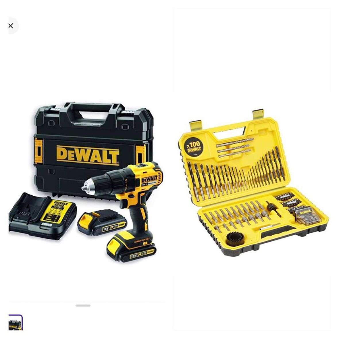 DEWALT DCD777S2-QW 18V 1.5AH KÖMÜRSÜZ DARBESİ + 100 PARÇA DEWALT UÇ SETİ