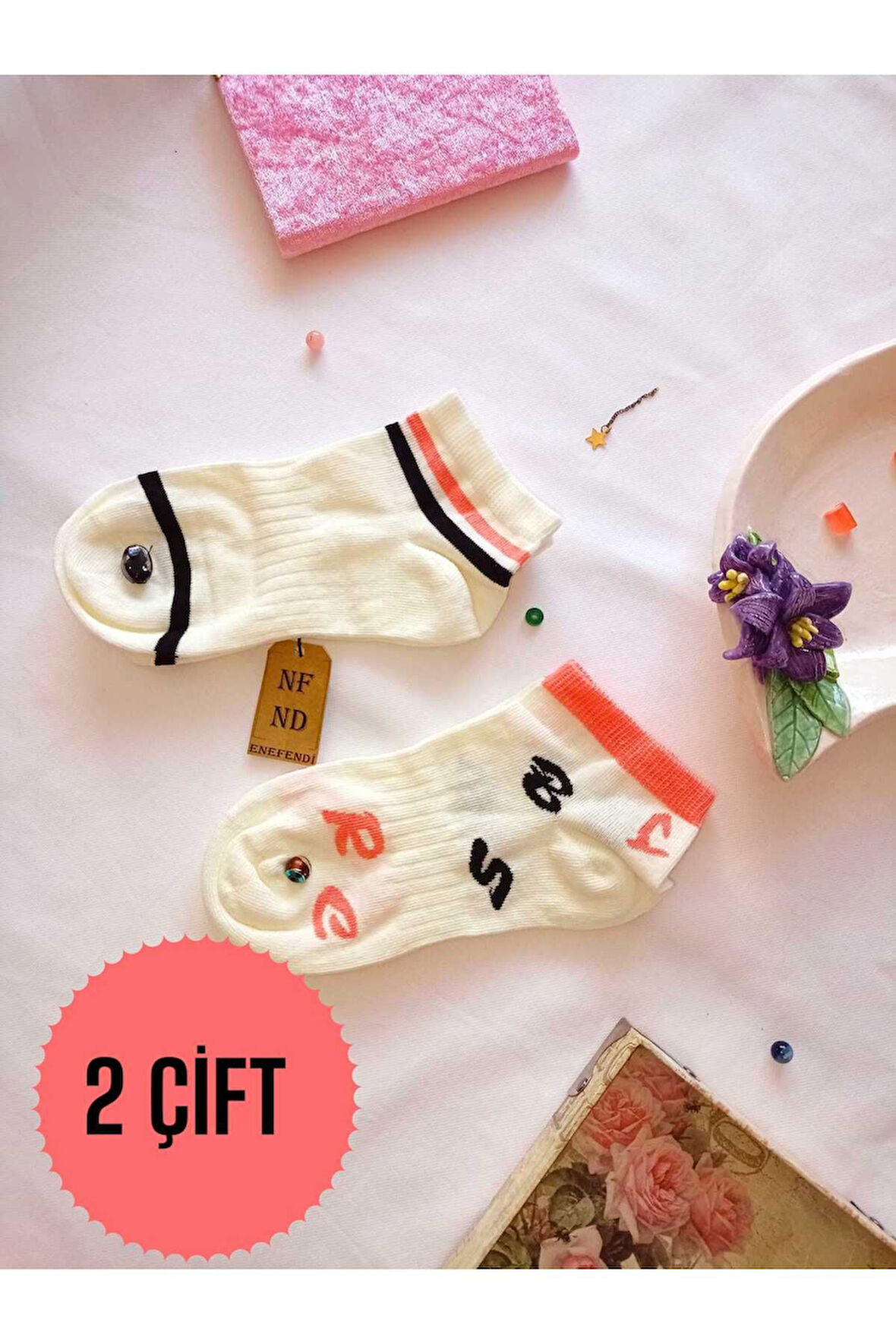 2 ÇİFT PATİK ÇORAP YUMUŞAK DİKİŞSİZ BURUN PAMUKLU KISA KONÇ DESENLİ KADIN ÇORABI 36-40