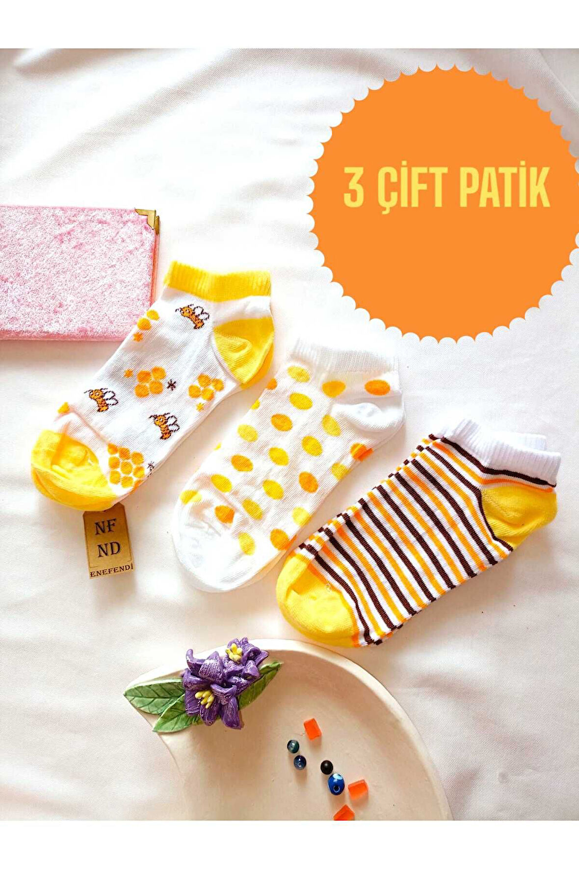 3 ÇİFT BURUN DİKİŞSİZ PATİK ÇORAP YUMUŞAK PAMUKLU KISA KONÇ DESENLİ KADIN ÇORABI 36-40