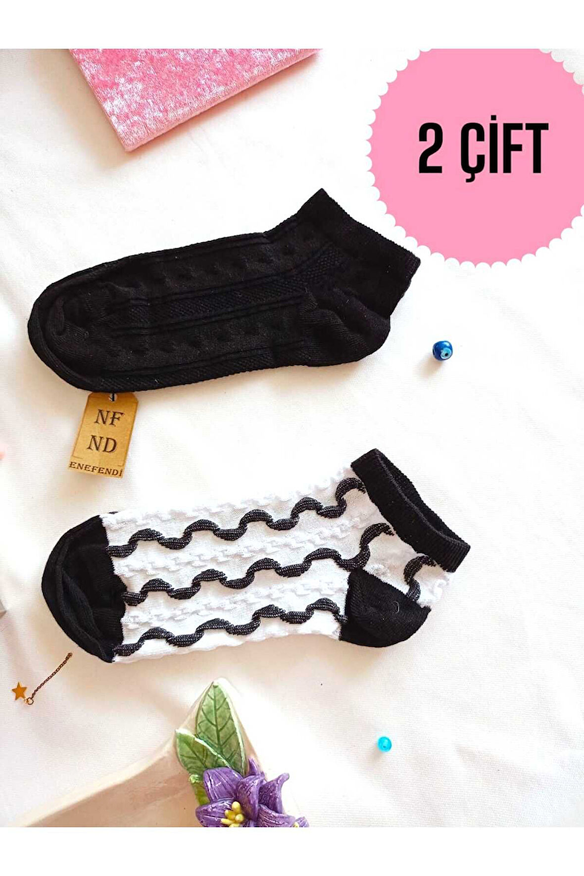 2 ÇİFT ÇORAP PAMUKLU YUMUŞAK BURUN DİKİŞSİZ KISA KONÇ DESENLİ KADIN PATİK ÇORABI 36-40