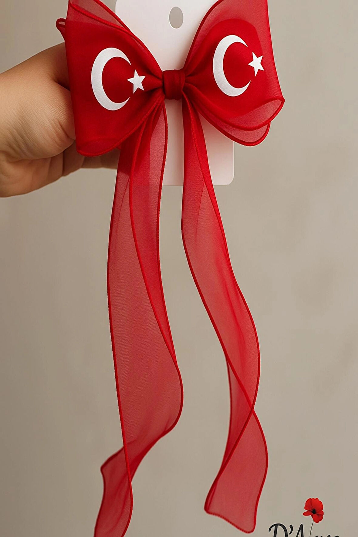 DD2304 Türk Bayraklı Fiyonk Saç Tokası (8 cm)