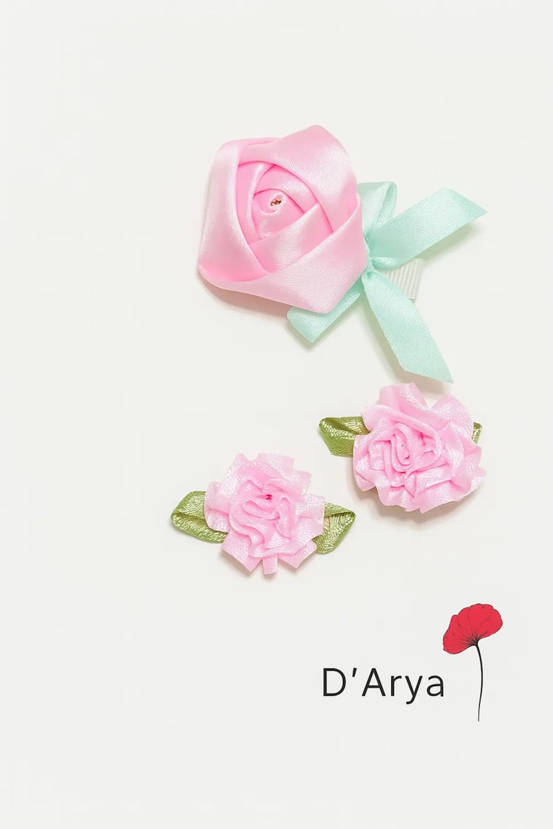 DD362 El Yapımı Nikah | Davet /Mevlüt / Düğün 3’lü Saten Çiçekli Toka Seti – Pembe Renkli