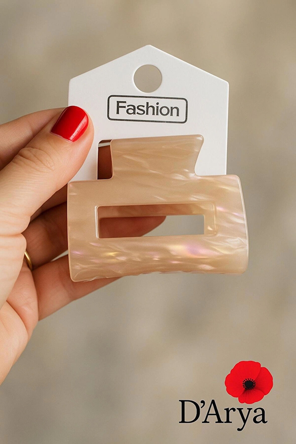 DD524 Açık Bej Sedefli Dikdörtgen Saç Kelepçesi (8 cm) Mandal Toka