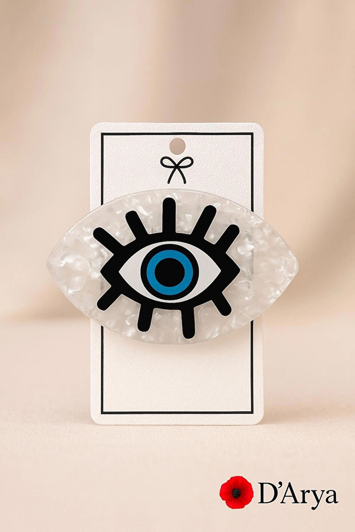 DD526 Beyaz Sedef Nazar Gözlü Saç Kelepçesi Mandal Toka