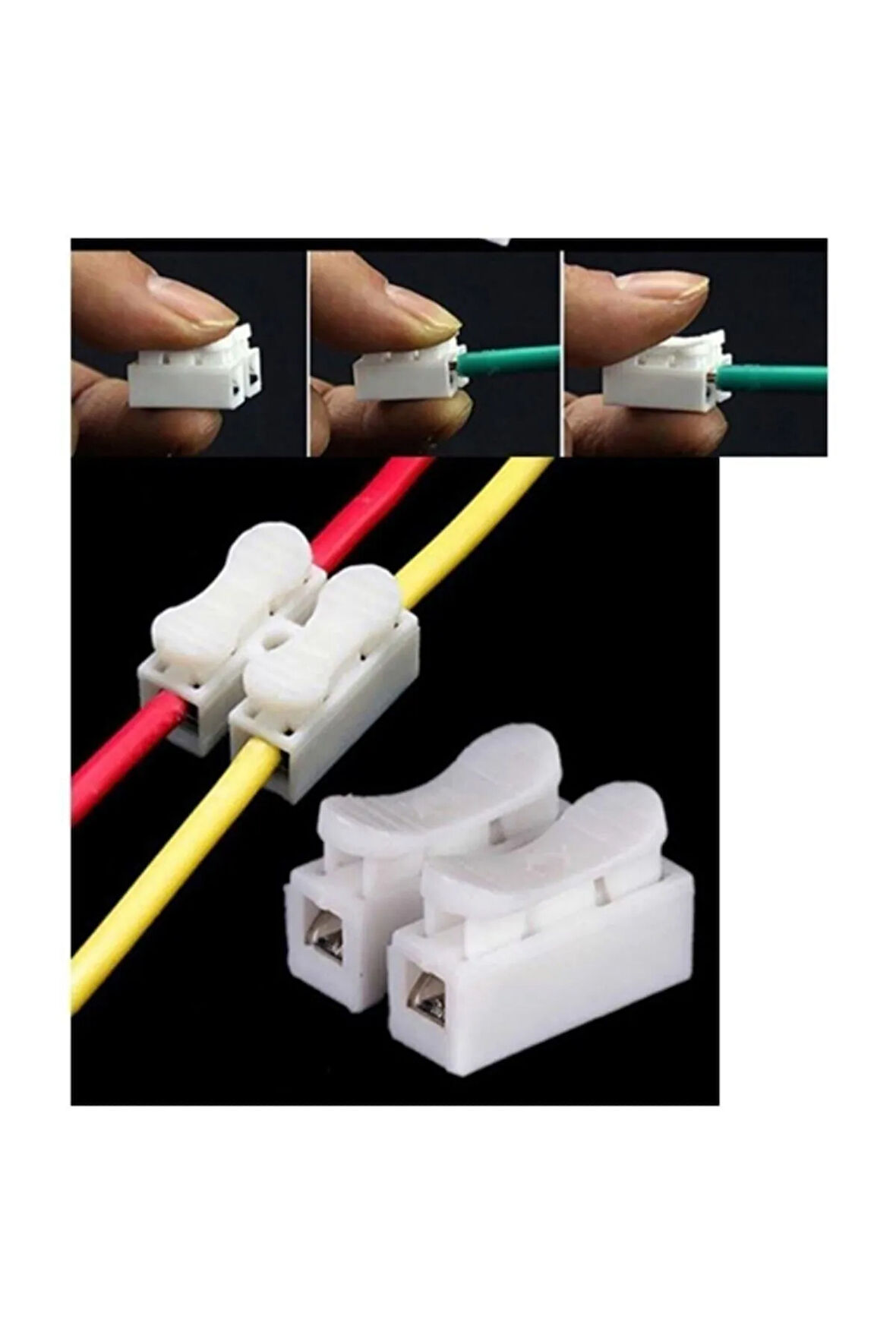Mandallı Vidasız Klemens Basmalı Tip 2 Li 2 Pin ( 20 Adet ) Beyaz