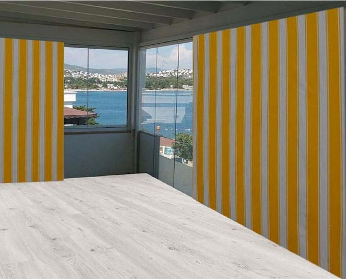 Ceylan Home Balkon Perdesi Sarı Kalın Çizgili 350x250