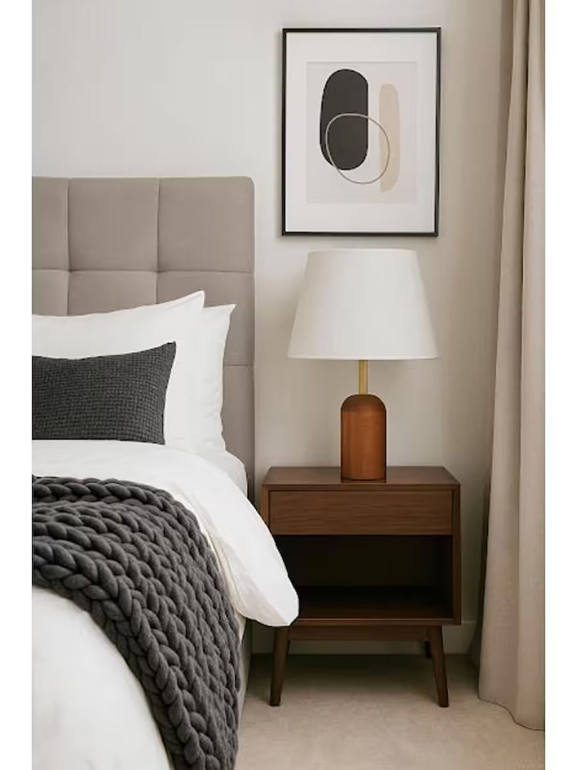 DOĞAL KAHVERENGİ AHŞAPLI KREM ŞAPKALI ABAJUR