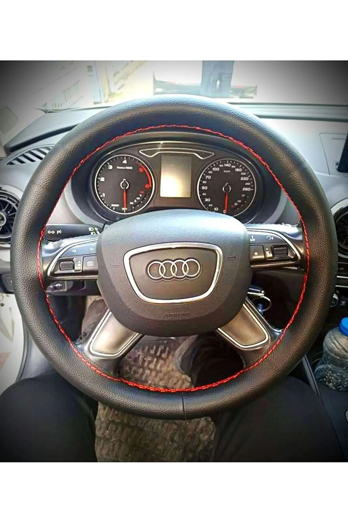 DİKİŞLİ DİREKSİYON KILIFI DAMARLI DERİ KIRMIZI DİKİŞLİ AUDİ A4 İÇİN HIZLI KARGO