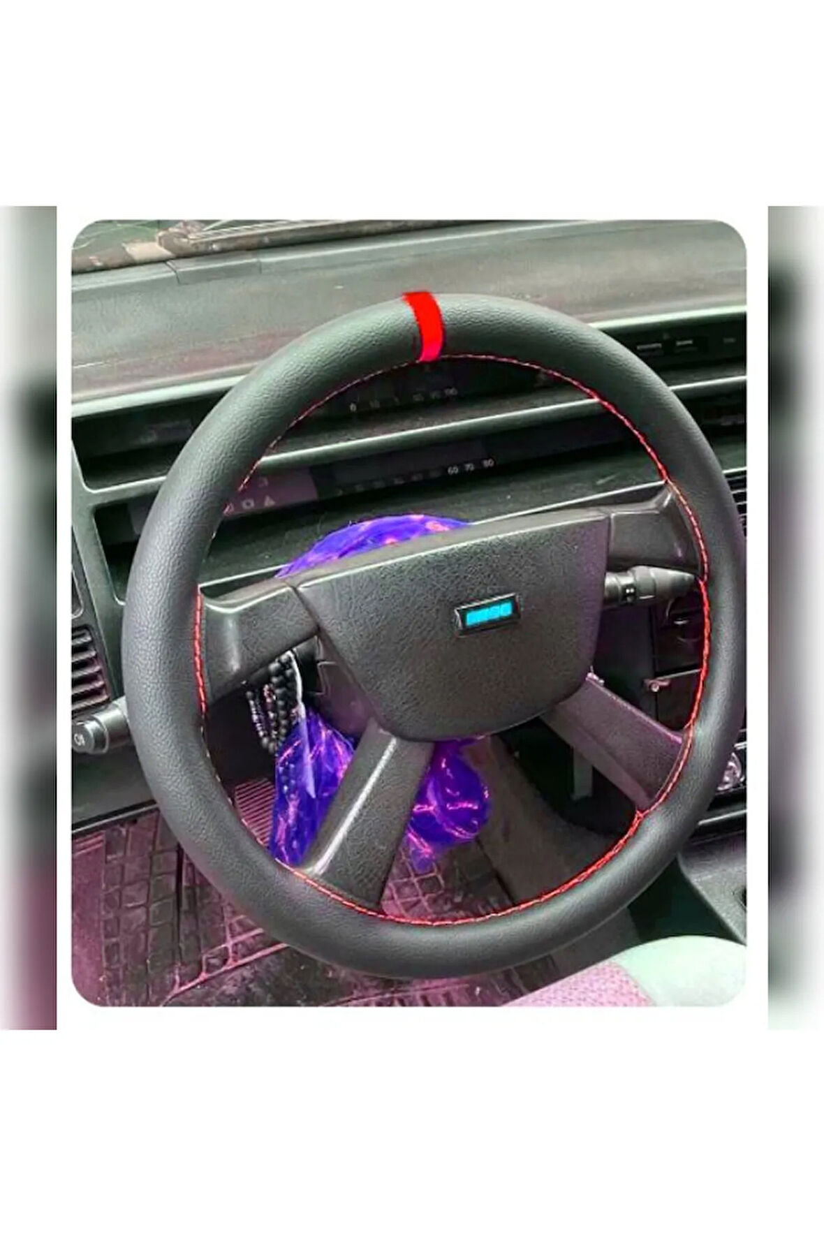 DİKİŞLİ DİREKSİYON KILIFI SİYAH DERİ KIRMIZI YÜZÜK KIRMIZI DİKİŞLİ FIAT TEMPRA İÇİN