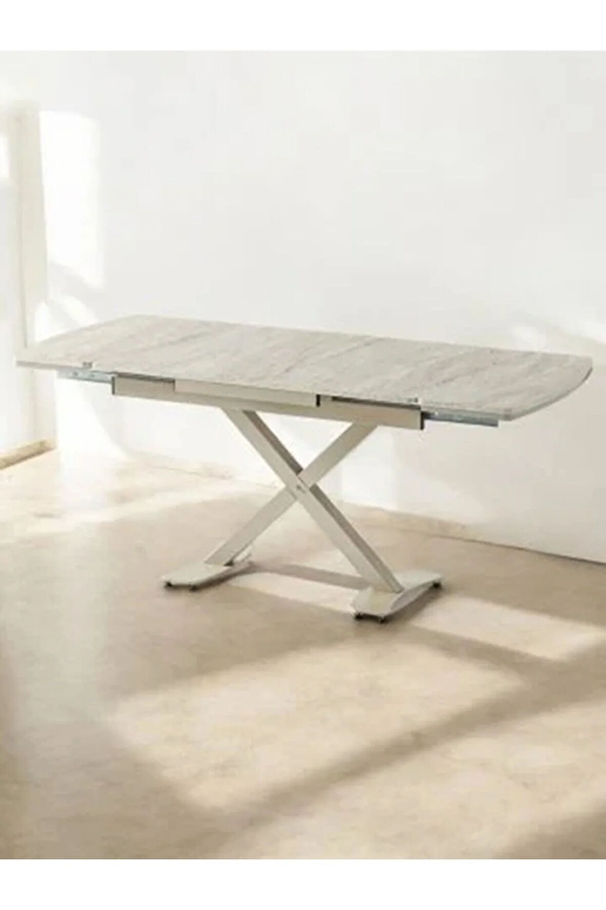 Diamond Açılır Kapanır Masa – Traverten & Kapuçino Ayak, 80×120/180 cm, 4–6 Kişilik (Sandalyesiz)