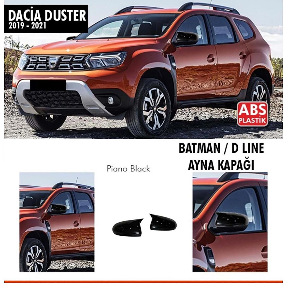 Dacia Duster Yarasa Batman Ayna Kapağı 2018 ve üzeri Parlak Siyah