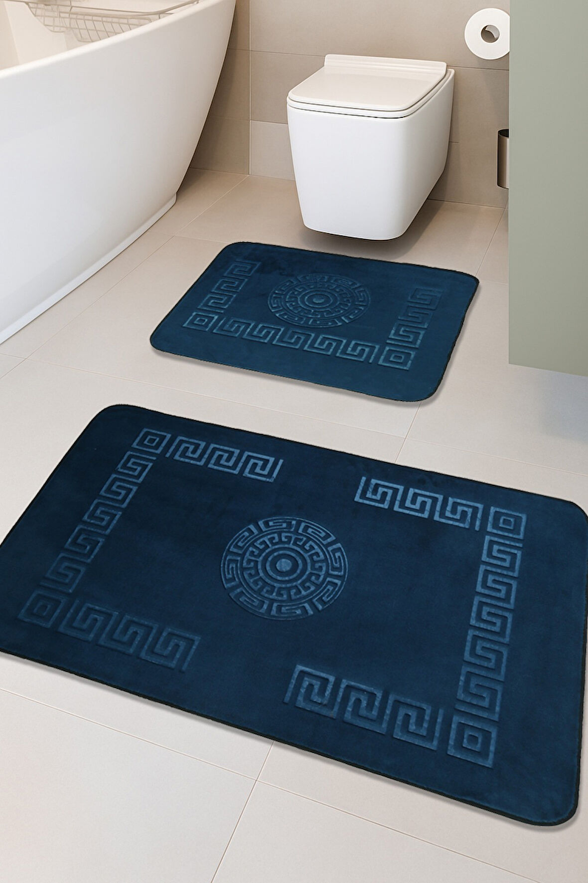 Simav Deluxe Kaymaz Taban, Yumuşacık, Emici 2'li Lüks Baskılı Banyo Paspası