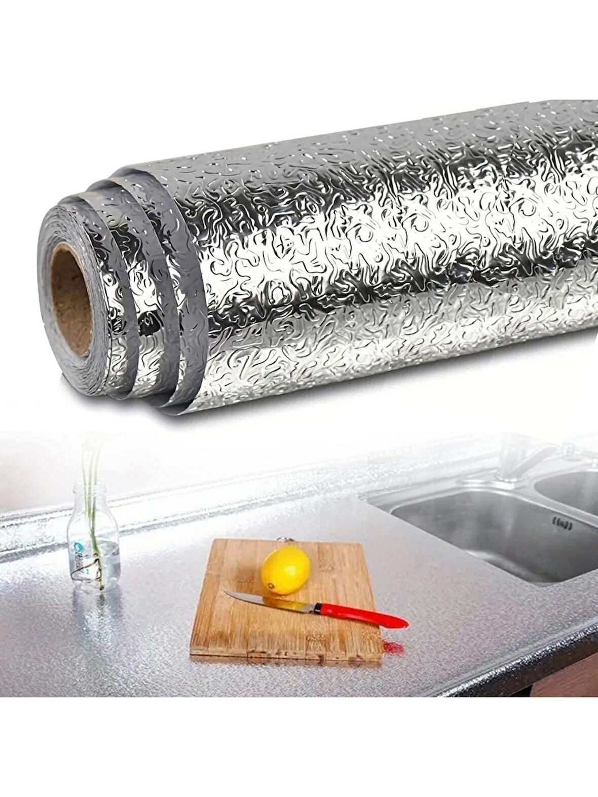 Elser Ticaret Rulo Gümüş Alüminyum Folyo Duvar Kağıdı, Kendinden Yapışkanlı Raf Içi, Su Geçirmez Folyo 2 mt x 60 cm