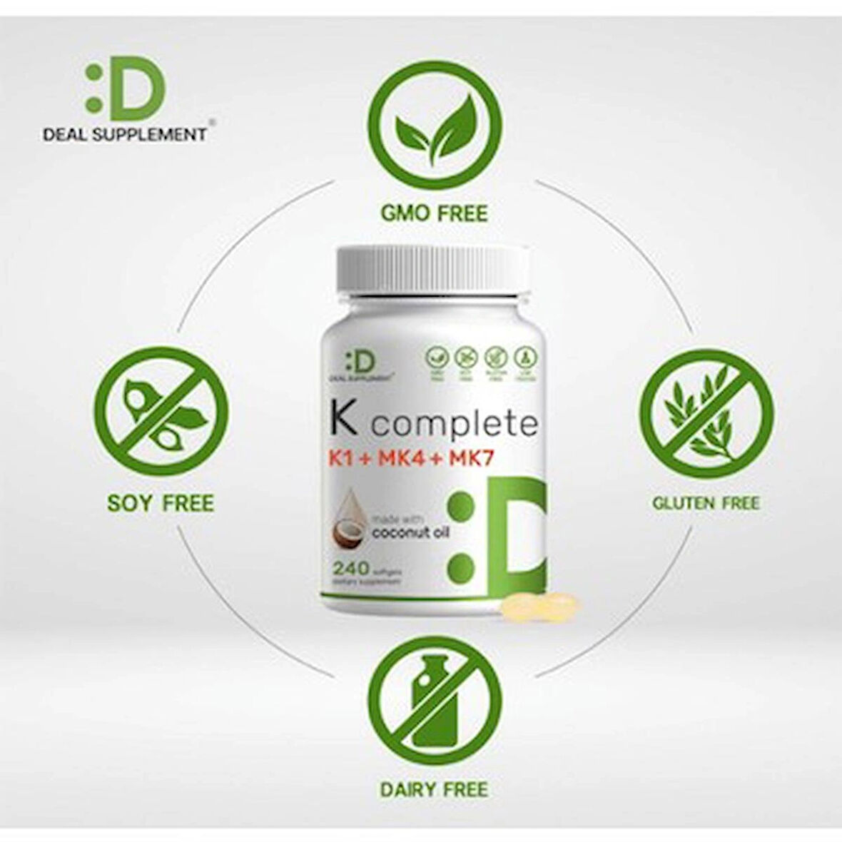 DEAL SUPPLEMENT Vitamin K 1 - K2 Complete MK-7 and MK-4 Bone Joint Immune Support 240 Coconut Oil Softgels