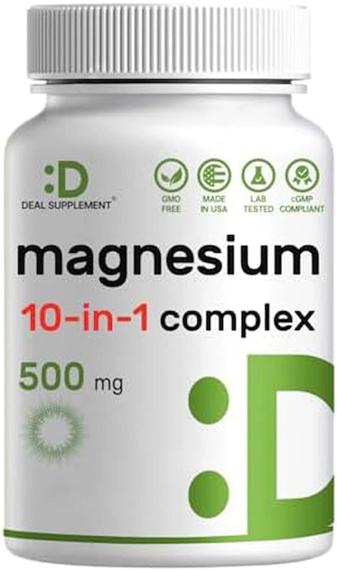 Deal Supplement Magnesium(Magnezyum) 10-in-1 Complex Supplement 500mg, 240 Veggie Capsules