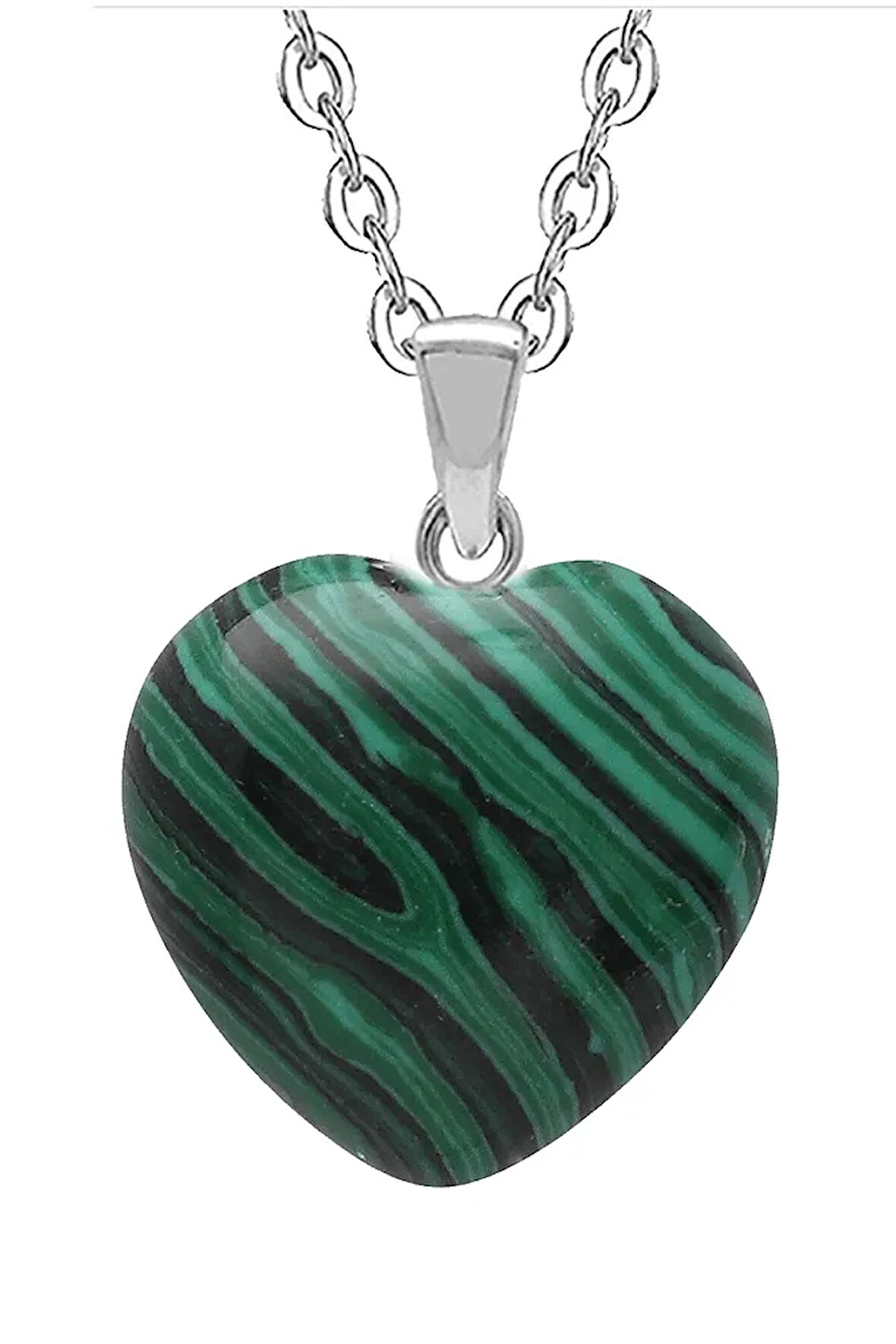 Sertifikalı Kalp Model Gerçek Malahit Taşı Kolye