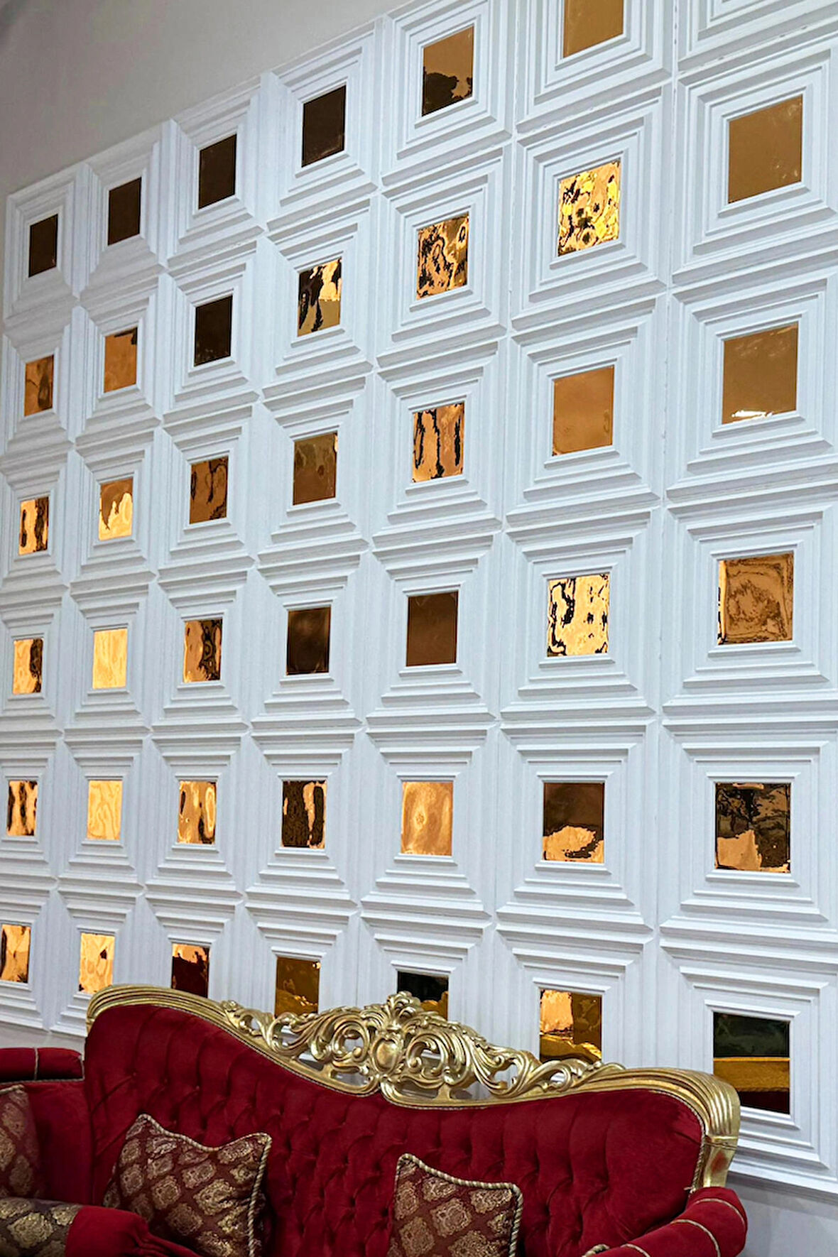 Poliüretan Kare 3D Dekoratif Duvar Paneli 50X50 CM (Gold Aynalı)