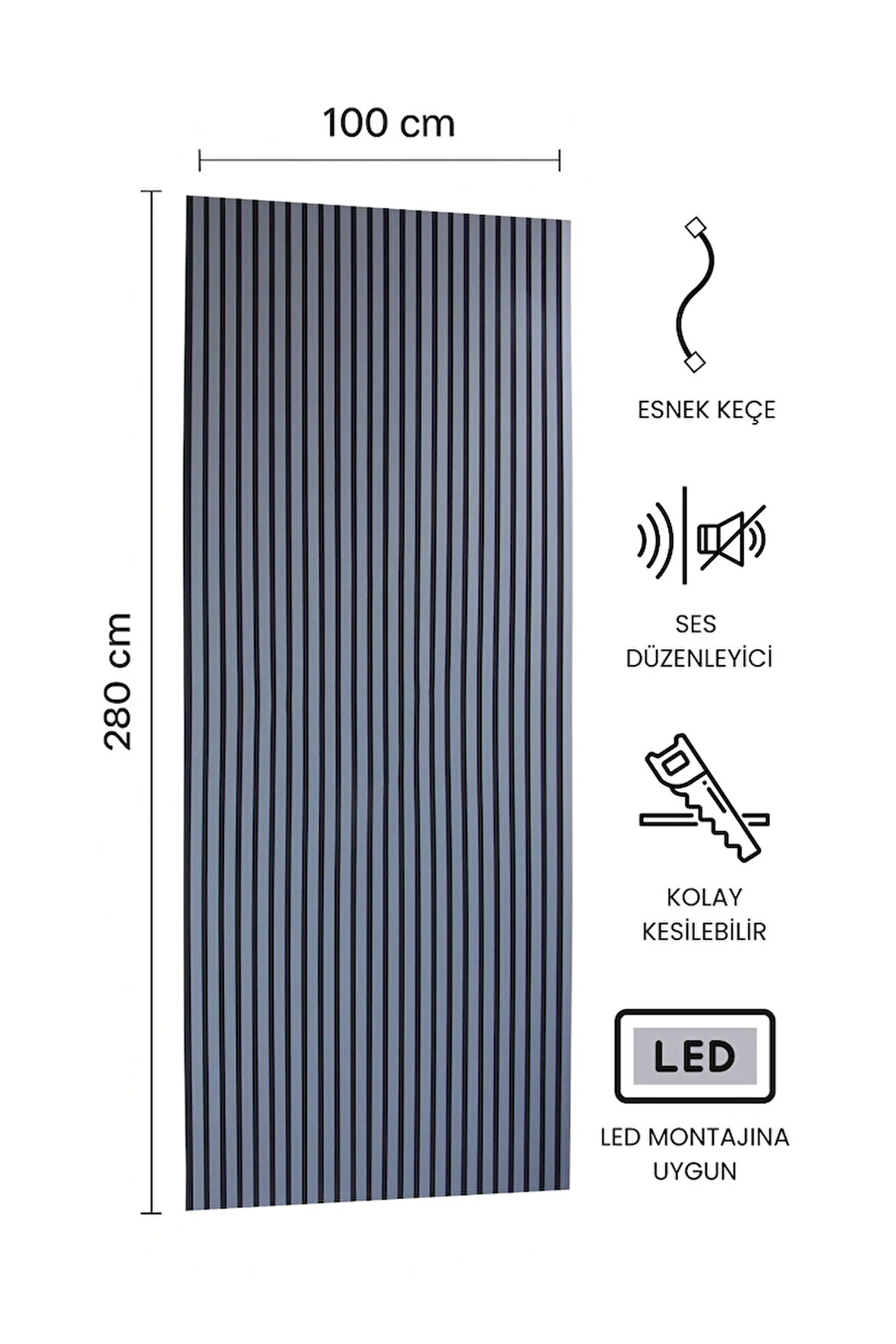 AKUSTİK DUVAR PANELİ ANTRASİT 100 x 280 CM