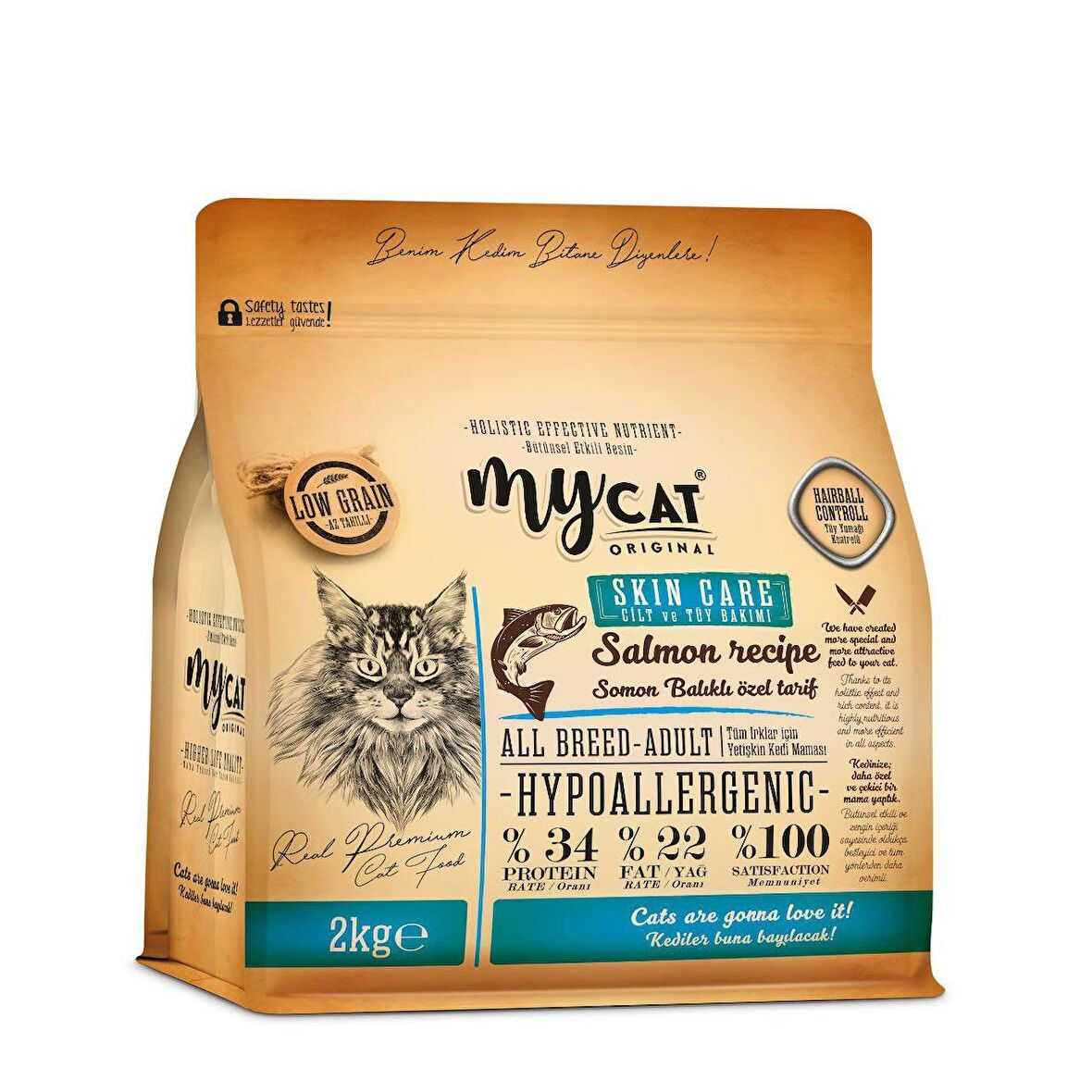 Mycat original hypoallergenic skin care somon balıklı all breed-tüm ırklar için kedi maması (2kg)