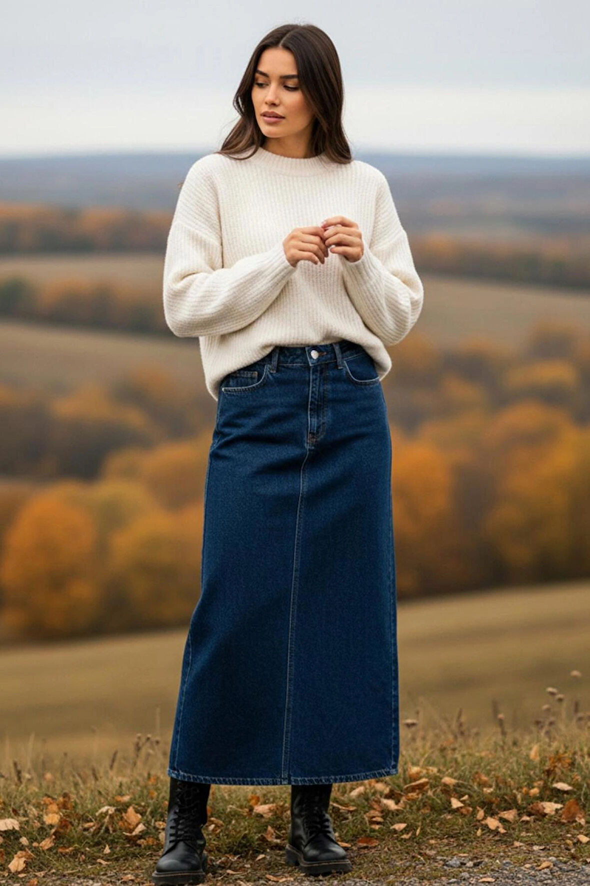 Dema Kadın Koyu Mavi Pamuklu Denim Etek