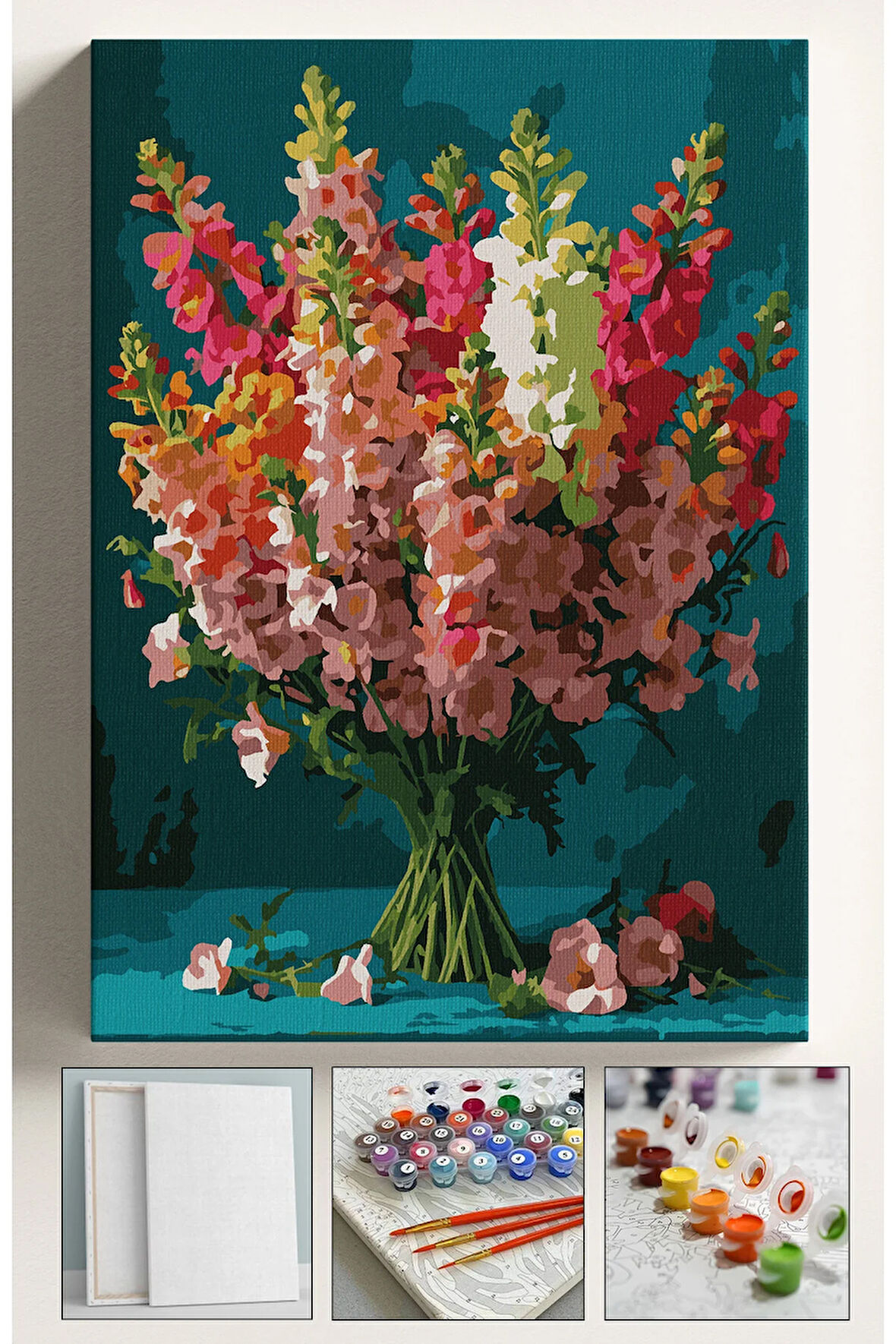 Sayılarla Boyama Seti Numaralı Tuval Fırça Boya 40x50 Cm Demet Çiçek