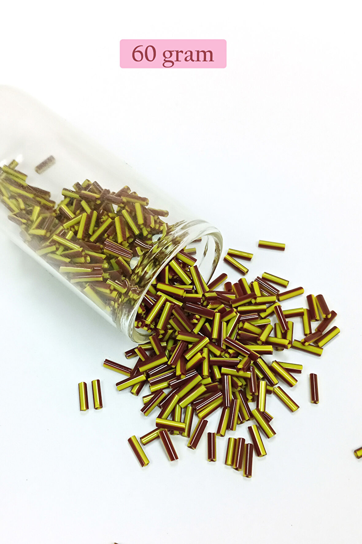 Uzun Boru Kesme Boncuk Çap 2mm Uzunluk 10 mm - 60 Gram - Koyu Kırmızı Sarı - BNC297