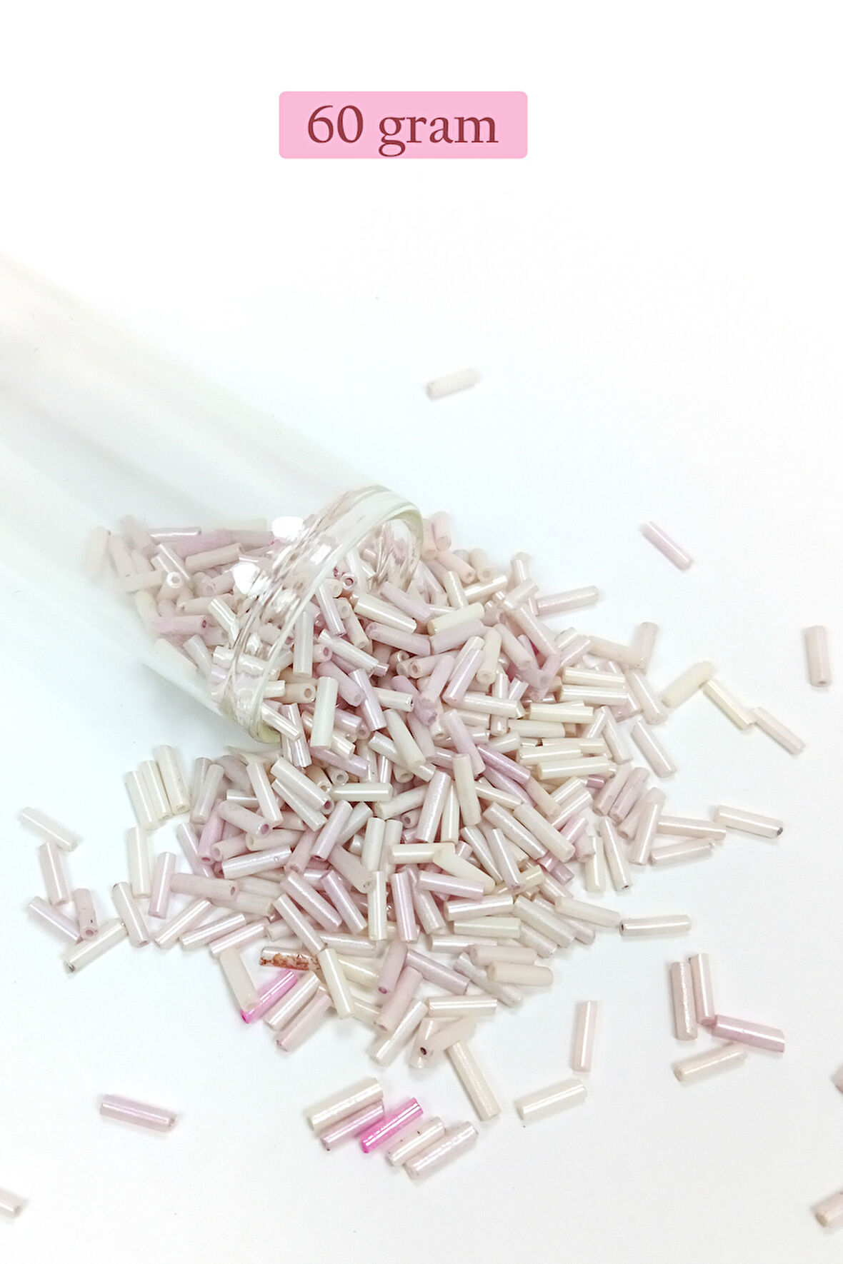 Uzun Boru Kesme Boncuk Çap 2mm Uzunluk 10 mm - 60 Gram - Mat Beyaz - BNC302