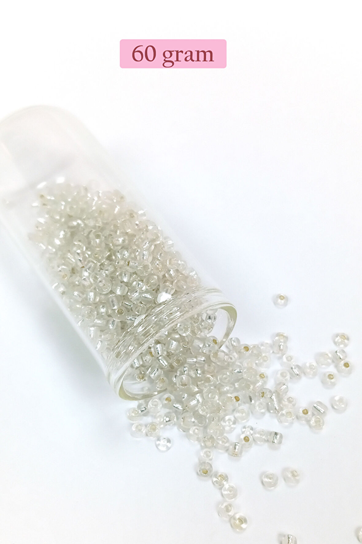 Dökme Cam Kum Boncuk (8/0) 3 mm - 60 Gram - Şeffaf Gümüş - BNC201