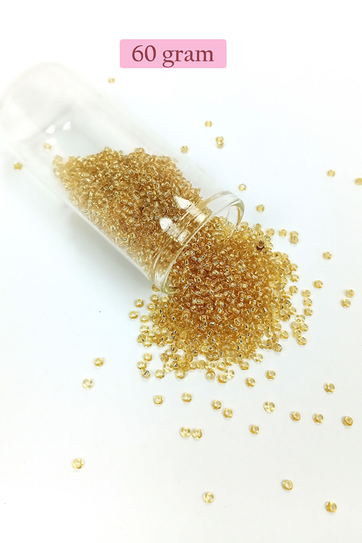 Dökme Cam Kum Boncuk (11/0) 2 mm - 60 Gram -  Şeffaf Bal Rengi - BNC068