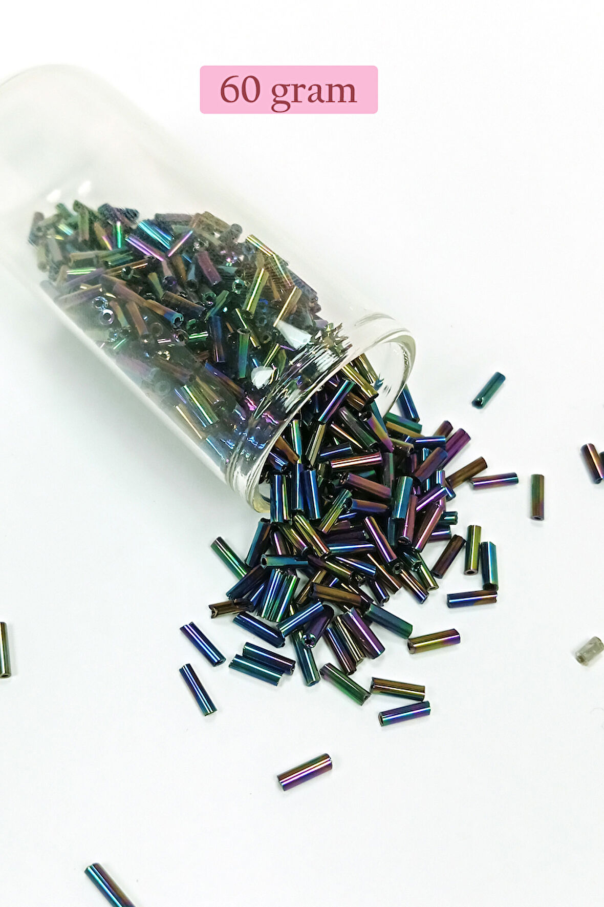 Uzun Boru Kesme Boncuk Çap 2mm Uzunluk 10 mm - 60 Gram - Mavi Yeşil - BNC269