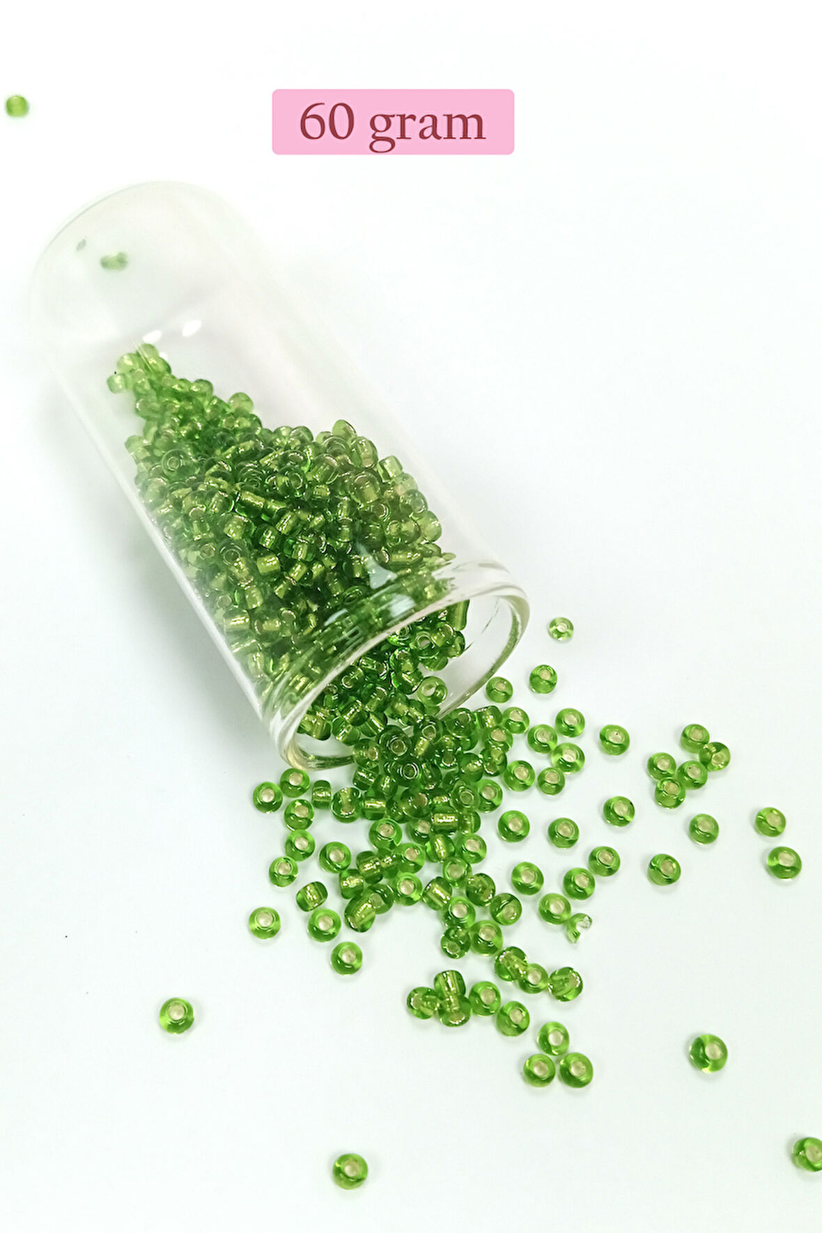 Dökme Cam Kum Boncuk (8/0) 3 mm - 60 Gram - Şeffaf Çimen Yeşili - BNC195