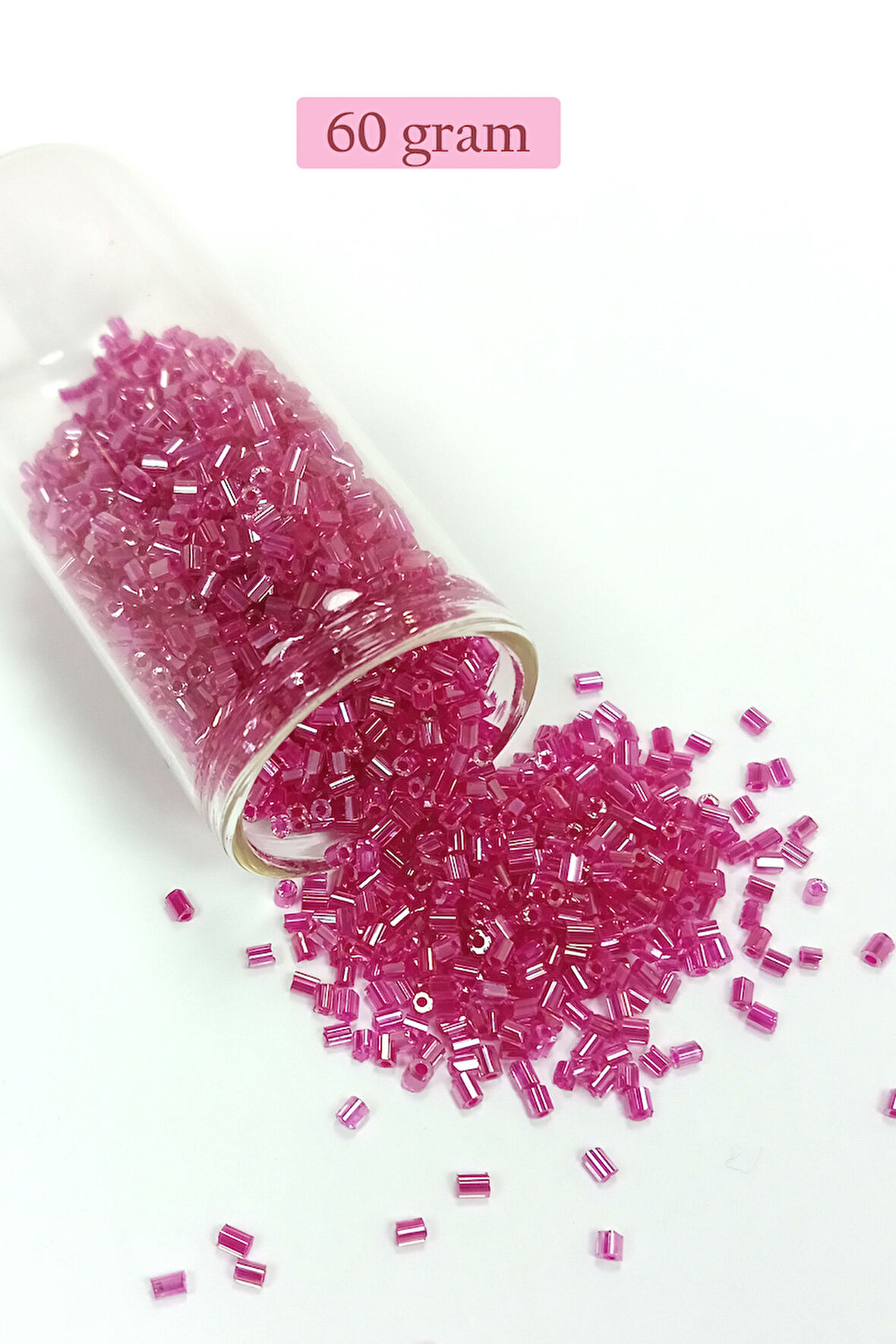 Kesme Cam Boncuk 2mm - 60 Gram - Şeffaf Koyu Pembe - BNC394