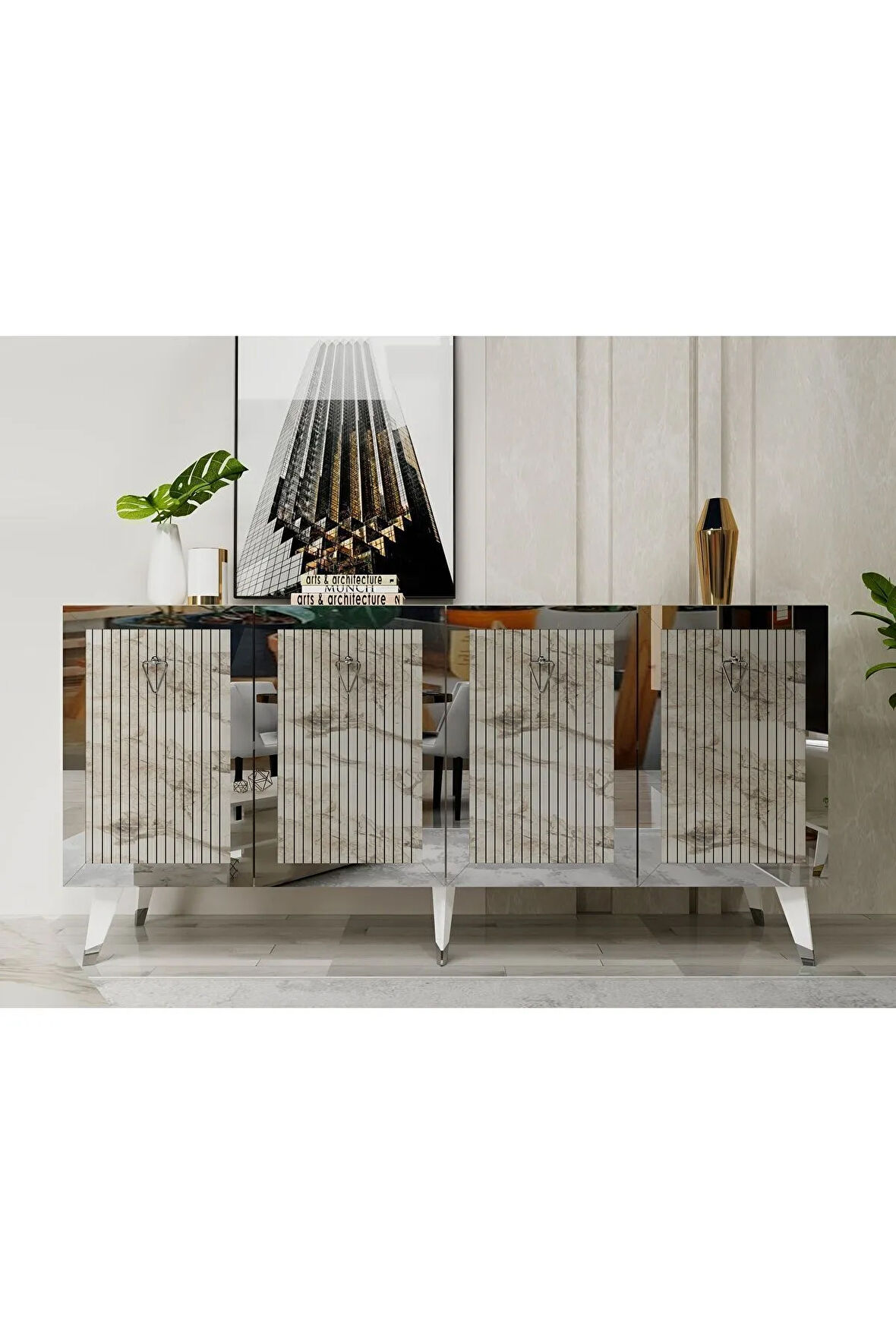 BAREDH LAZER DESENLİ KONSOL EFESMERMER GÜMÜŞ