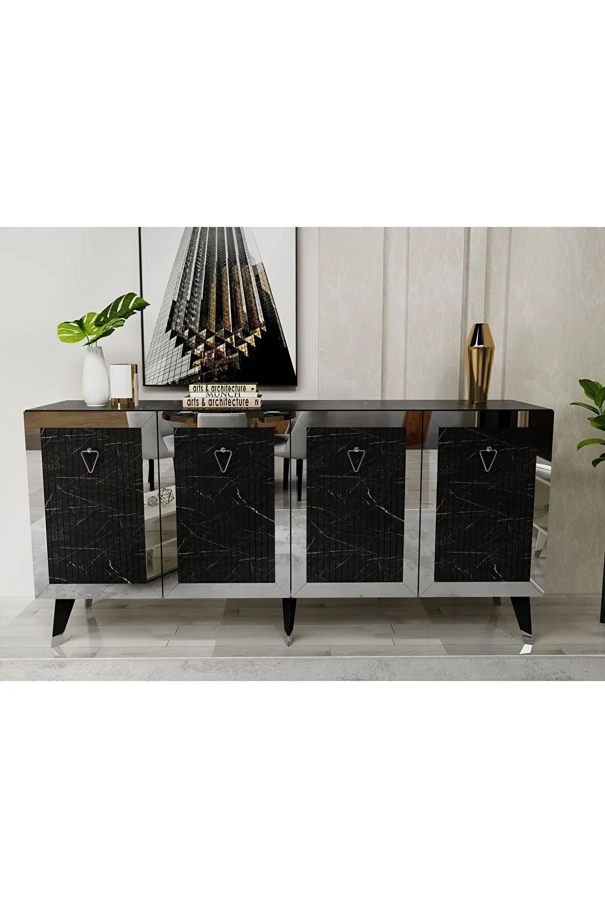 BAREDH LAZER DESENLİ KONSOL ROYALMERMER GÜMÜŞ