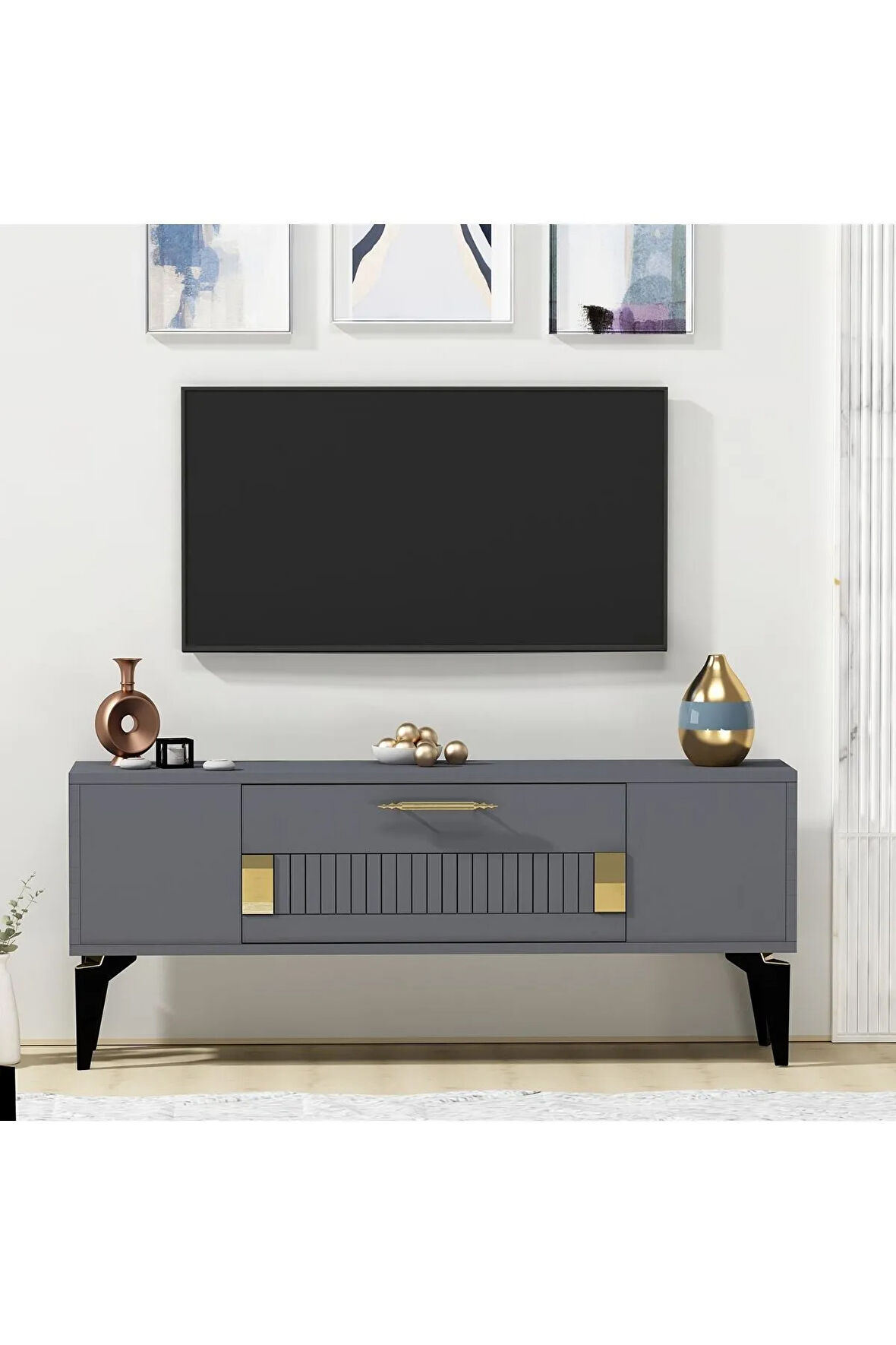 Fashiondh Tv Sehpası (ALT MODÜL) Antrasit Altın