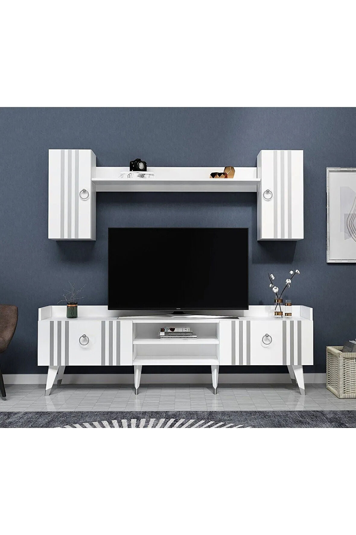 IŞILDH 180 cm  TV ÜNİTESİ BEYAZ-GÜMÜŞ