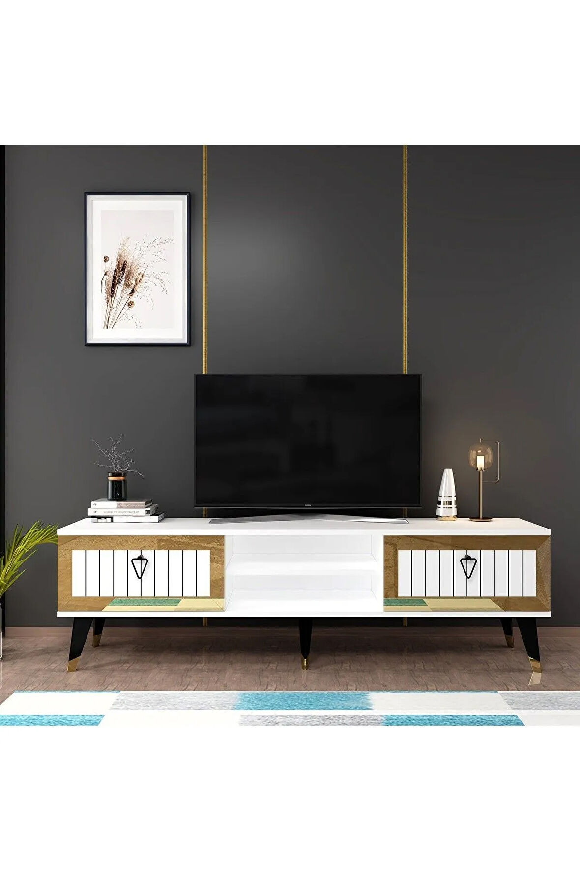 LİDYADH TV STAND BEYAZ-ALTIN