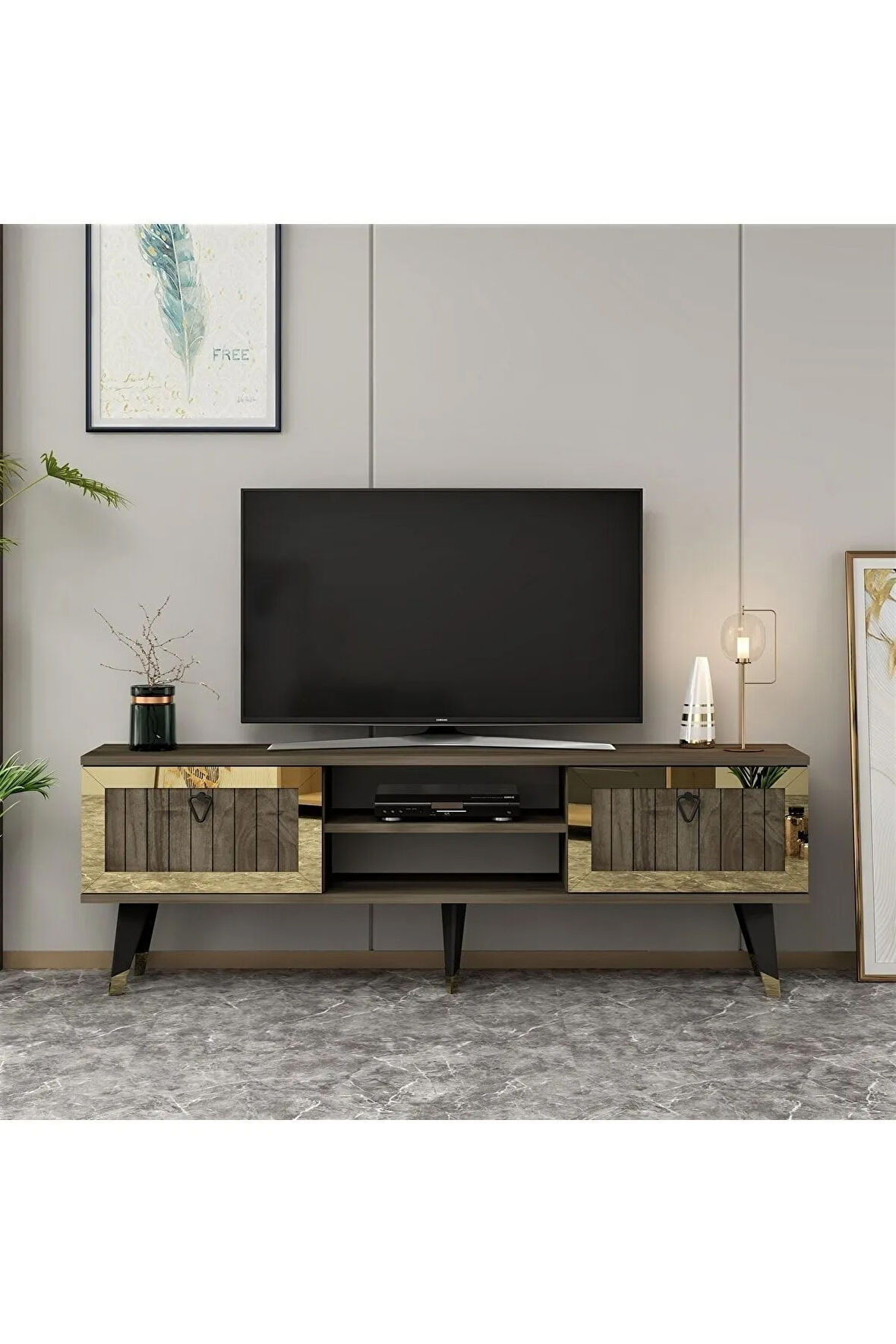 LİDYADH TV STAND CEVİZ ALTIN