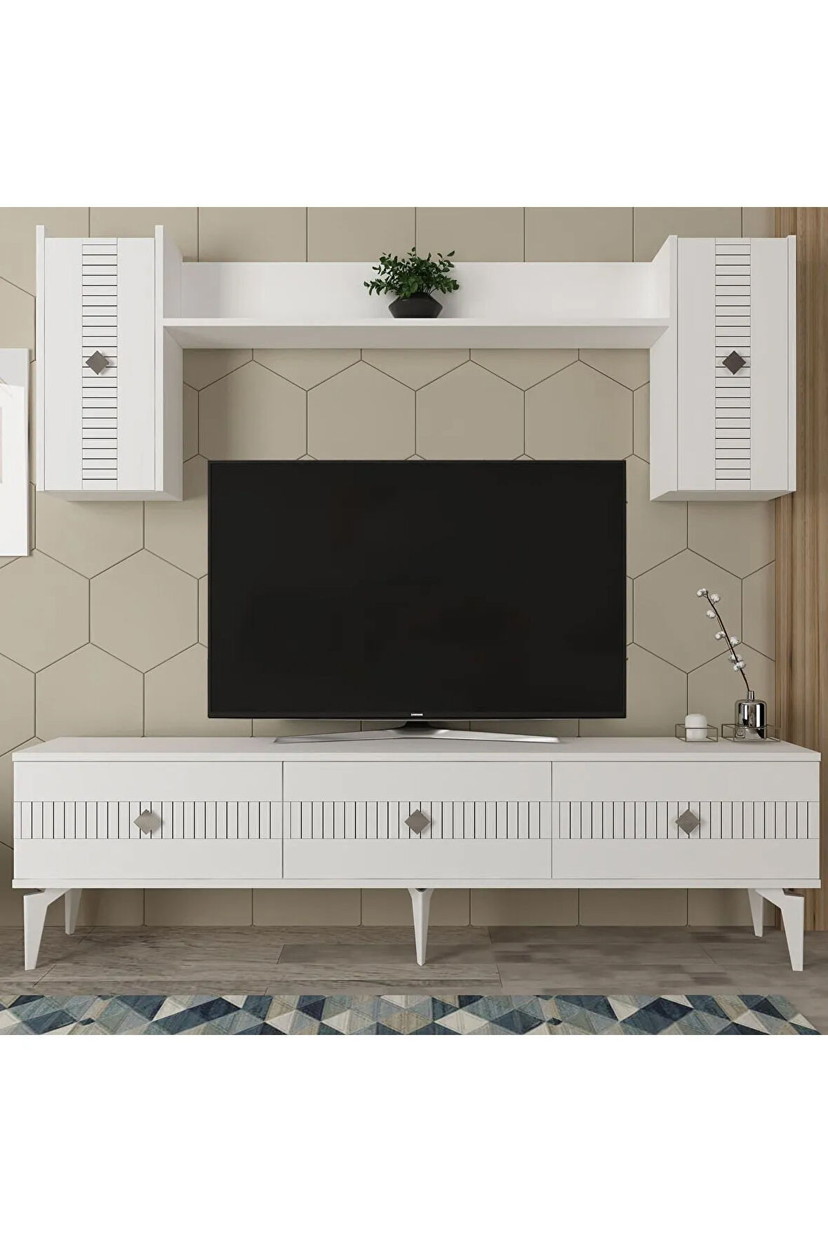 MİDASDH TV ÜNİTESİ TAKIMI BEYAZ-GÜMÜŞ