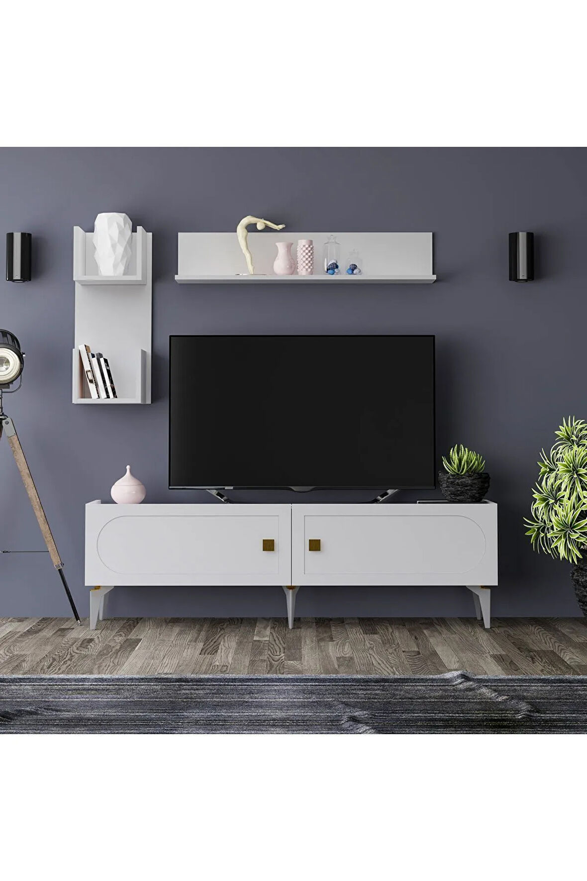 OWENDH TV ÜNİTESİ TAKIMI BEYAZ (BEYAZ DESEN)