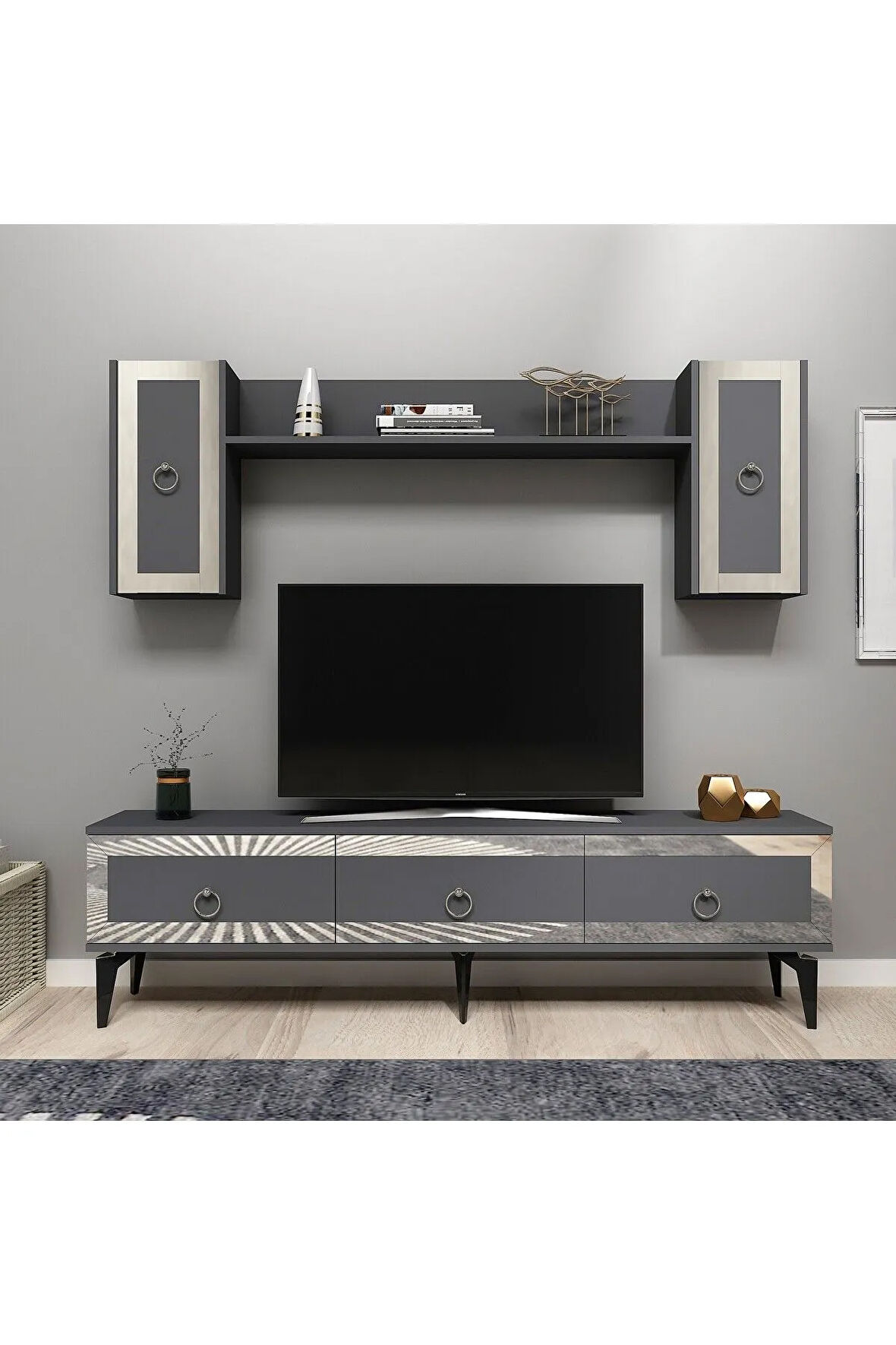PONNYDH TV ÜNİTESİ ANTRASİT GÜMÜŞ