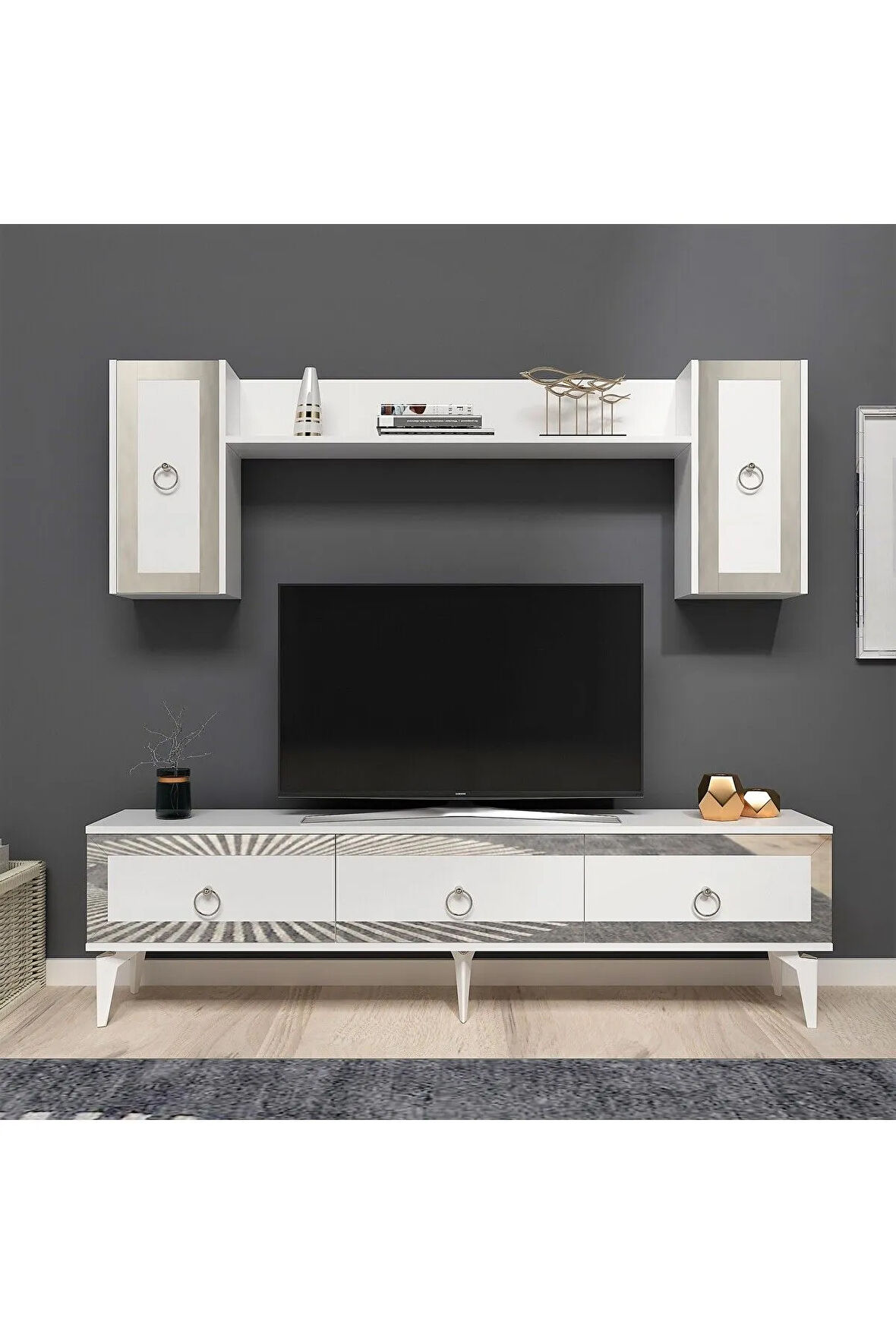 PONNYDH TV ÜNİTESİ BEYAZ GÜMÜŞ