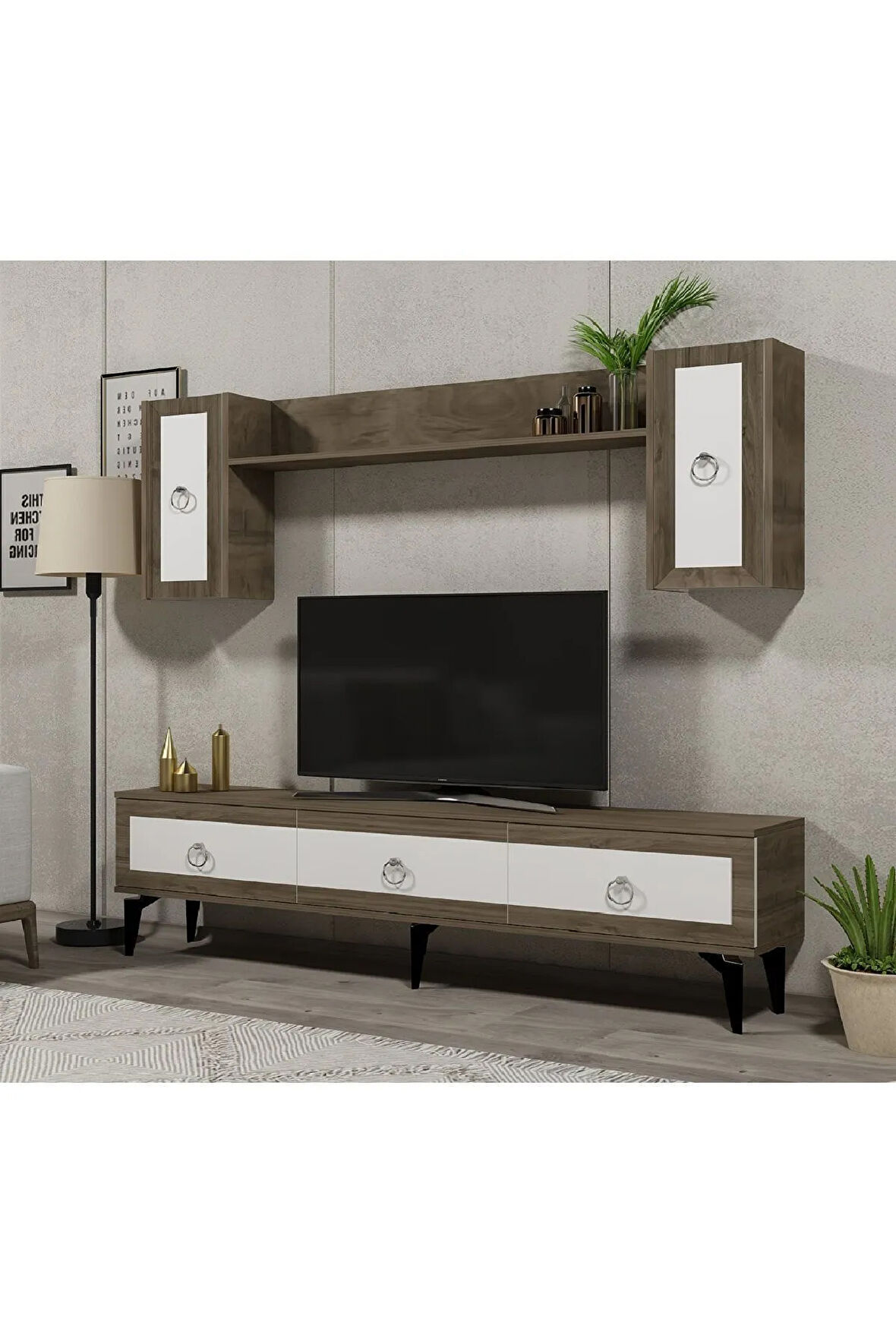 SELENDH TV ÜNİTESİ TAKIMI CEVİZ-BEYAZ