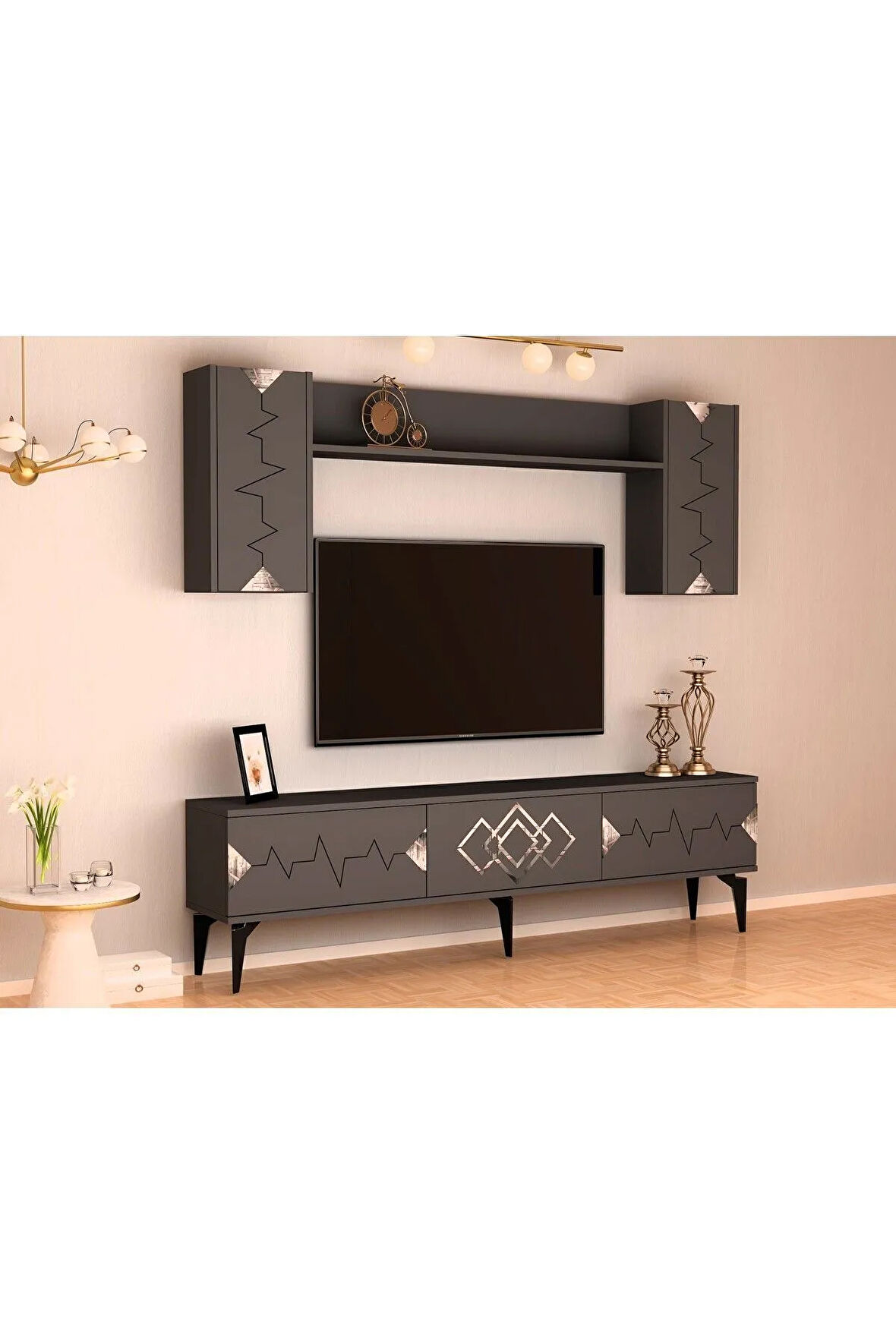 RİTİMDH 180 CM TV ÜNİTESİ TAKIMI ANTRASİT GÜMÜŞ