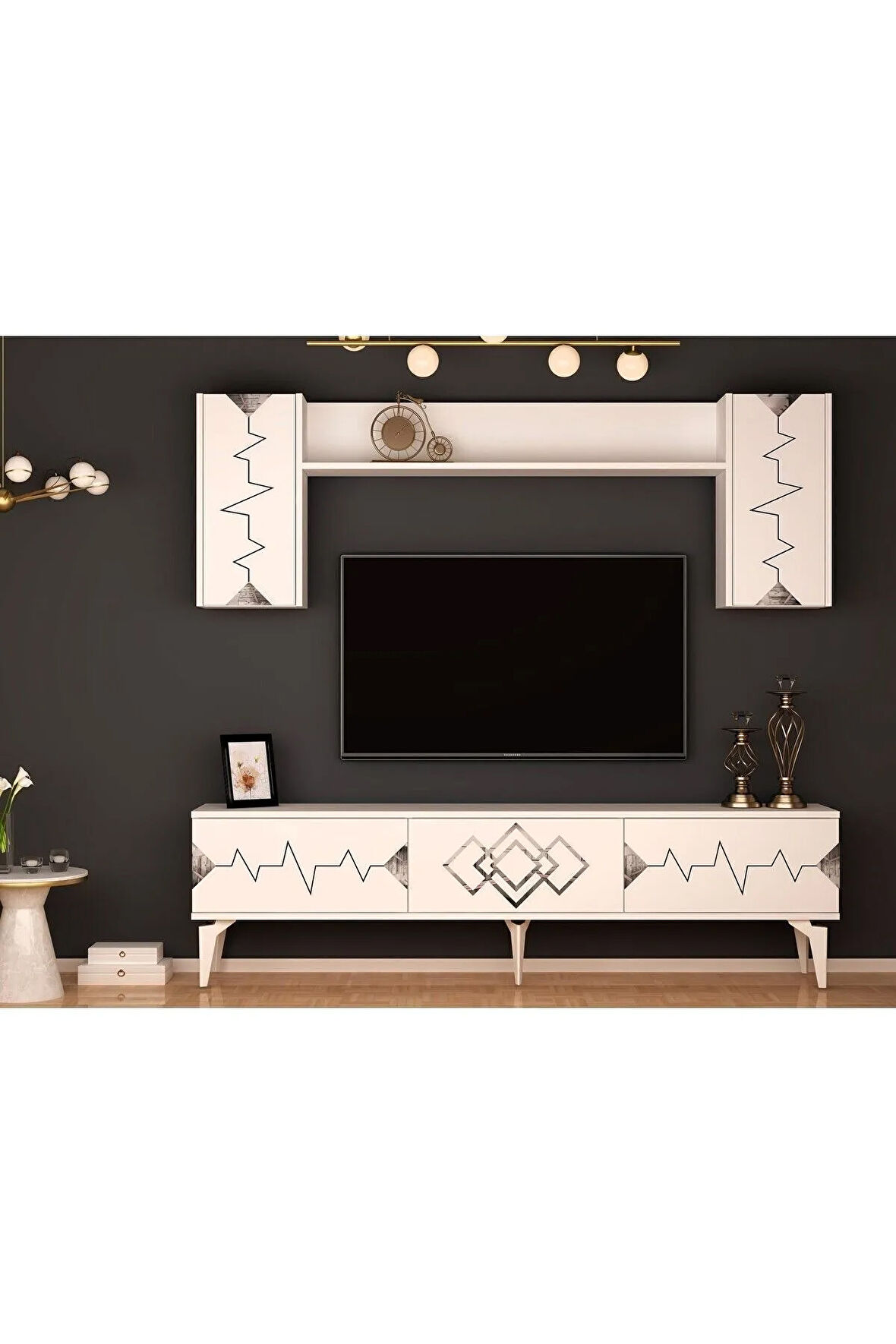 RİTİMDH 180 CM TV ÜNİTESİ TAKIMI BEYAZ GÜMÜŞ