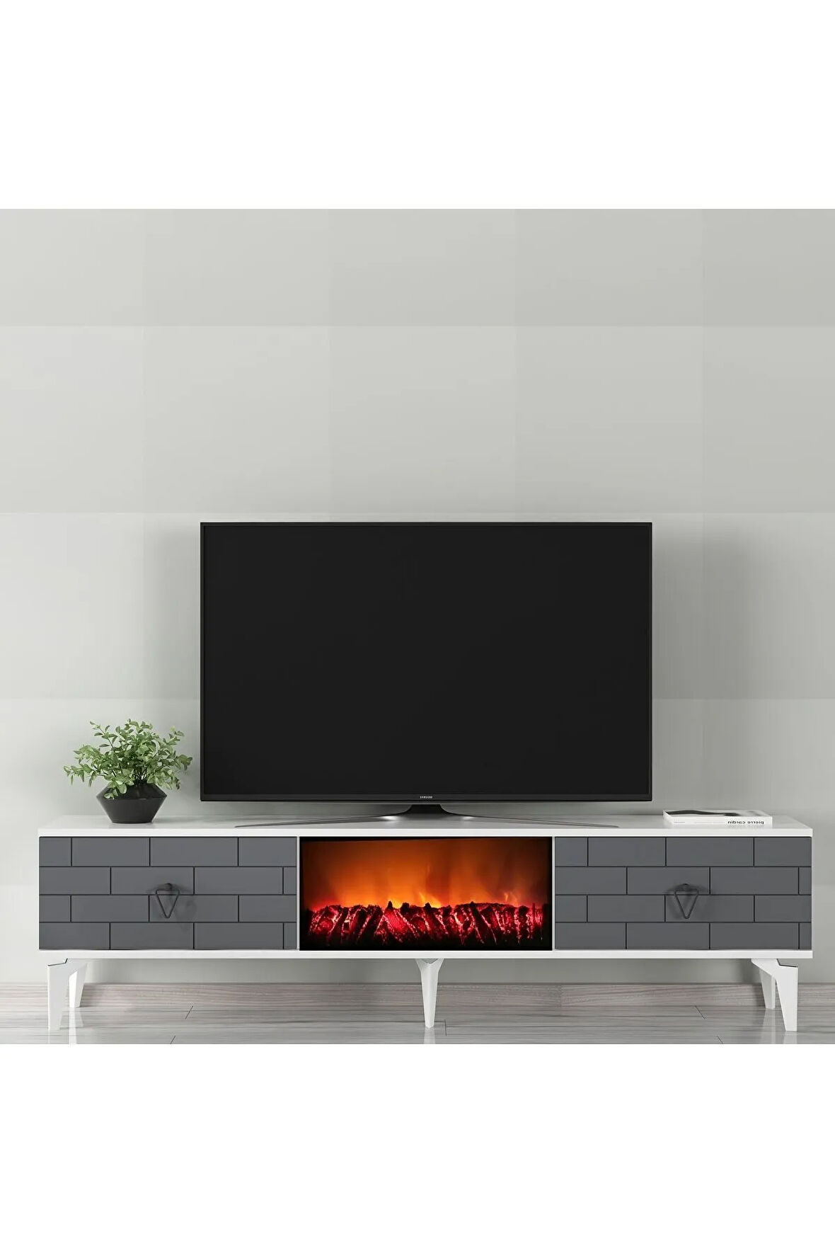 VARNADH TV SEHPASI ŞÖMİNELİ (ALT MODÜL ) BEYAZ-ANTRASİT