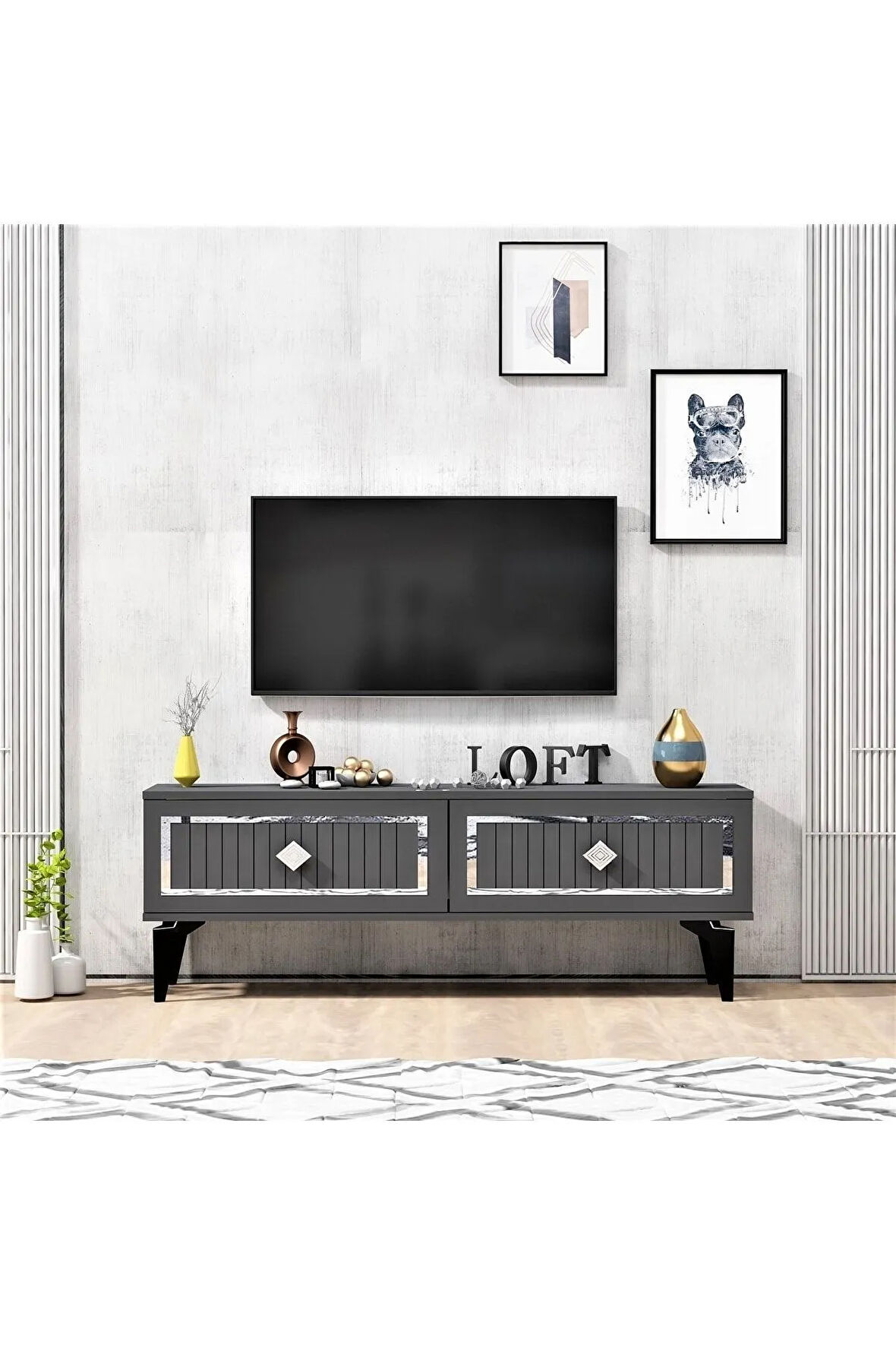 VENNADH 120 CM TV ÜNİTESİ ANTRASİT GÜMÜŞ
