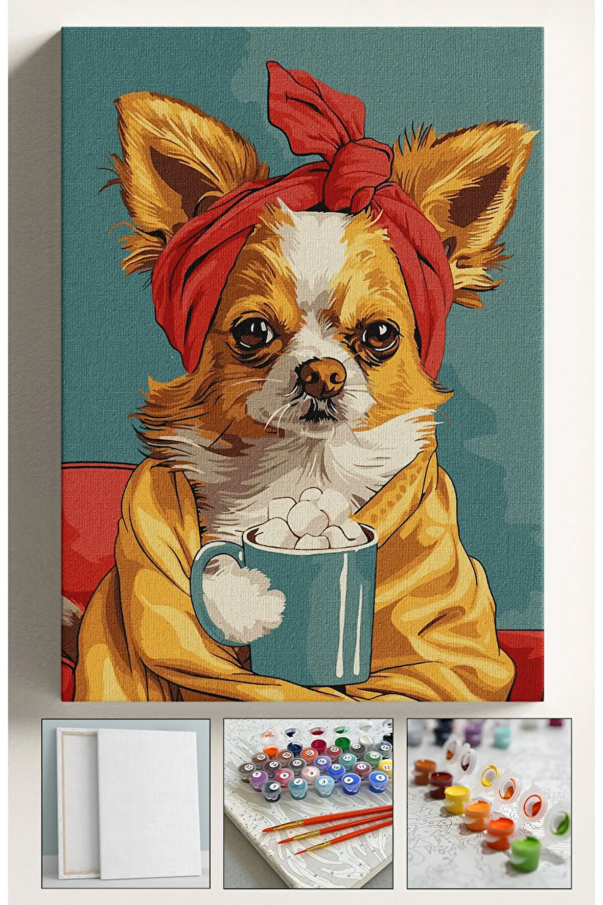 Sayılarla Boyama Tuval Seti Fırça Boya Dahil (Çıtalı) 40x50 CM - DEPRESYON KÖPEK