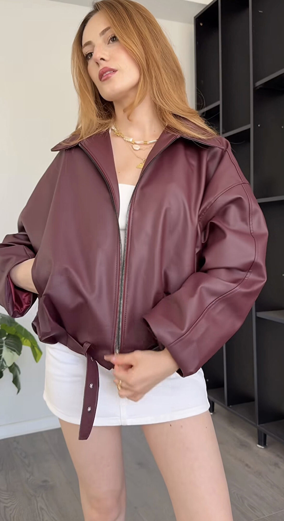 Prifaldi Premium Oversiz Bomber Deri Ceket