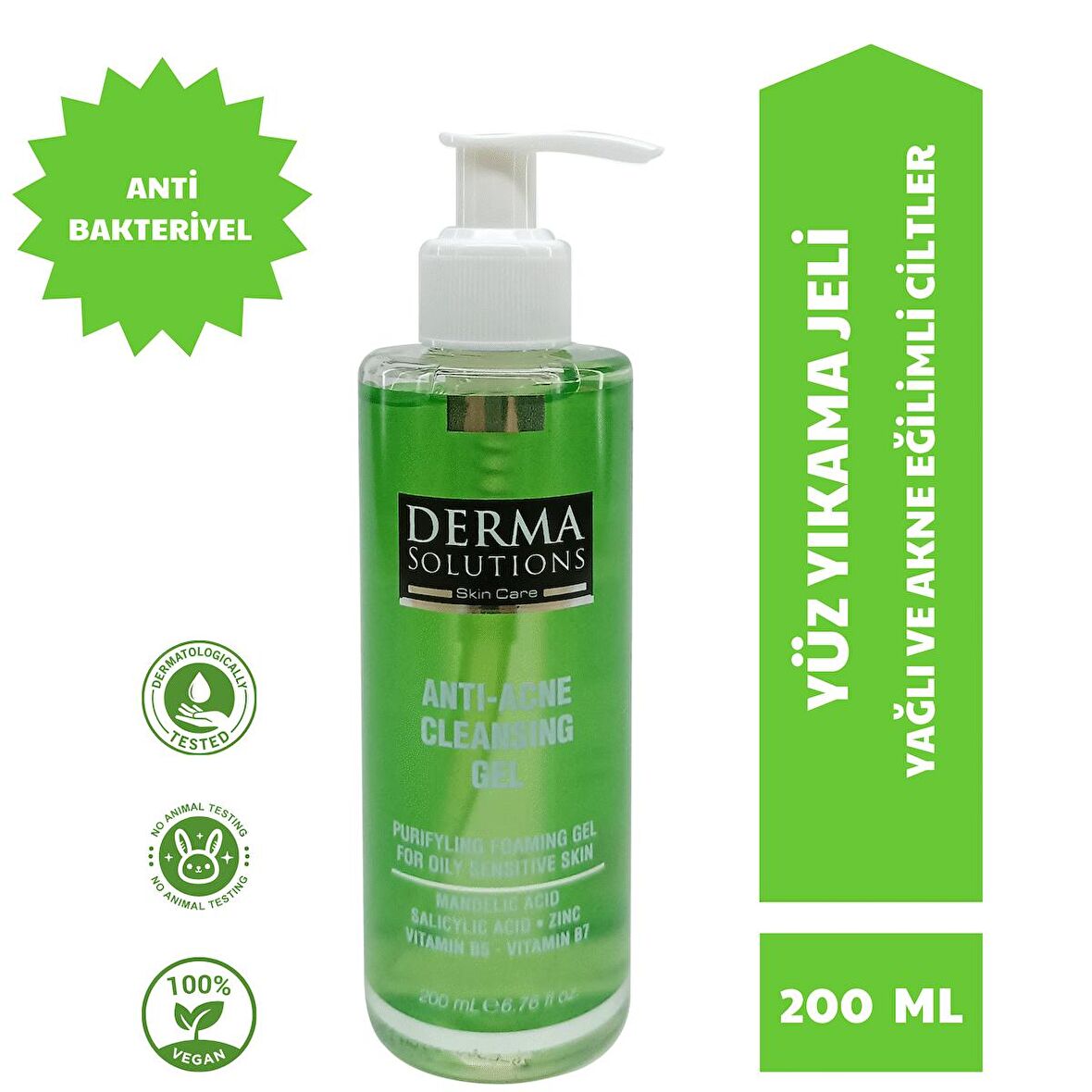 Derma Solutions Antı Acne Gel- Temizleme Jeli Yağlı/akneye Eğilim Gösteren Ciltler Parlama Karşıtı